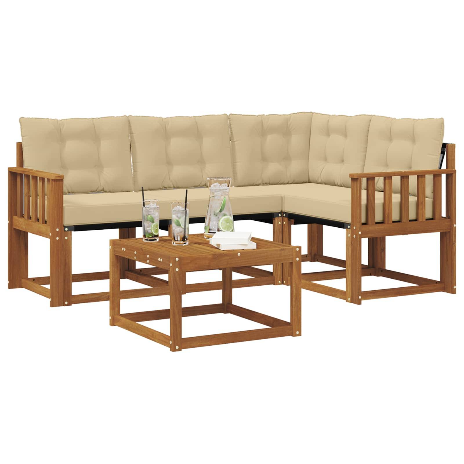 vidaXL Outdoor-Sofagarnitur mit Kissen 5 pcs Natur und Beige