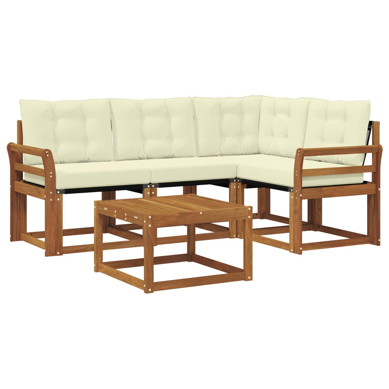 vidaXL Outdoor-Sofagarnitur mit Kissen 5 pcs Natur und Creme