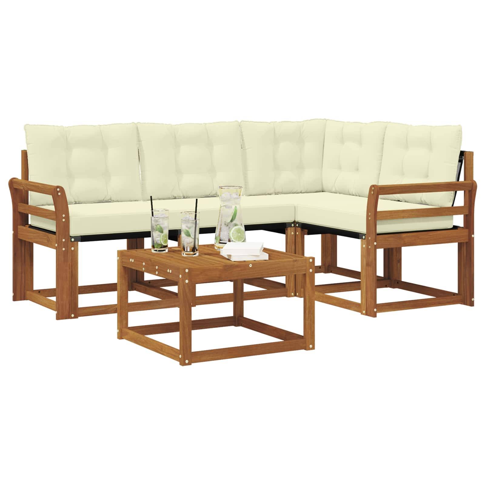 vidaXL Outdoor-Sofagarnitur mit Kissen 5 pcs Natur und Creme