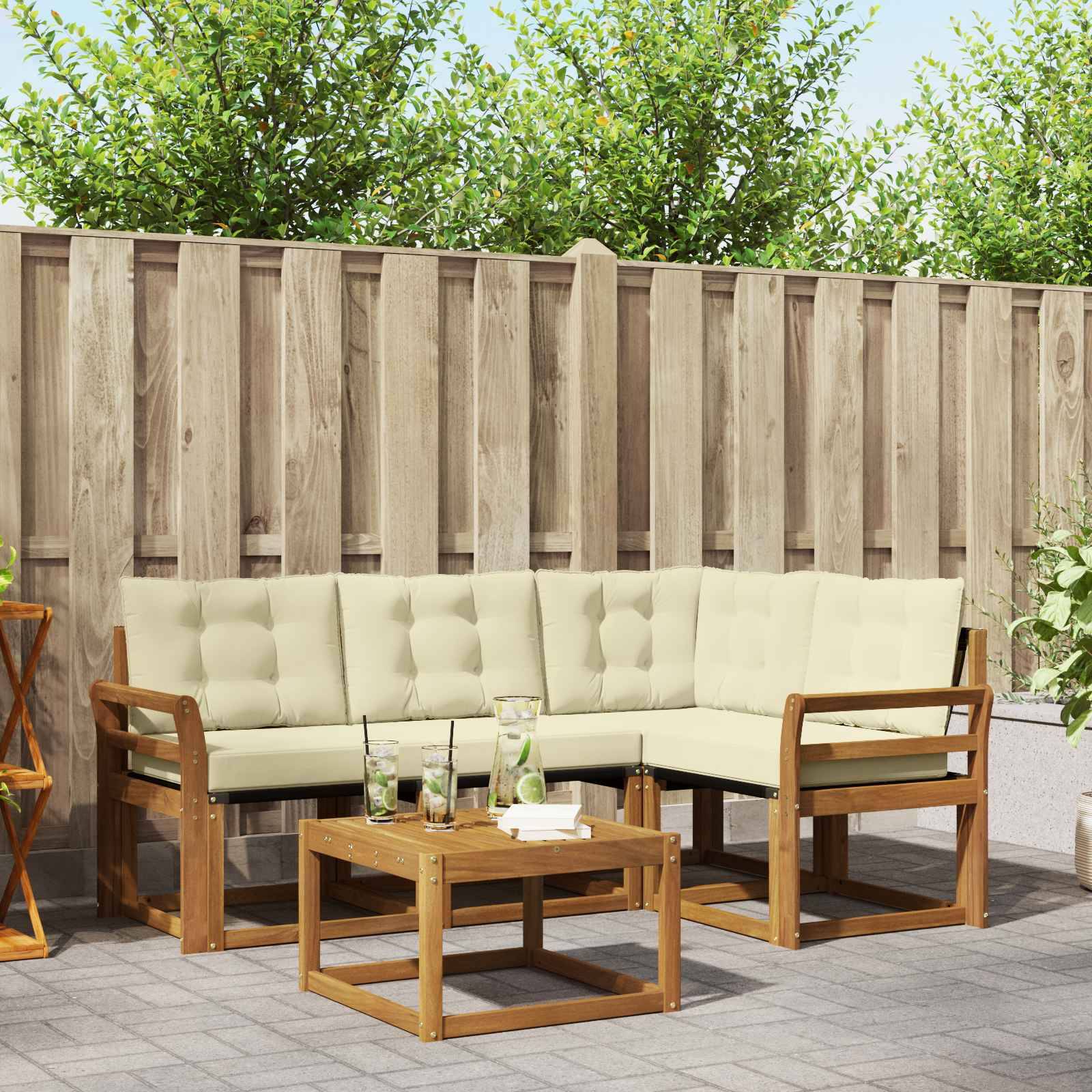 vidaXL Outdoor-Sofagarnitur mit Kissen 5 pcs Natur und Creme