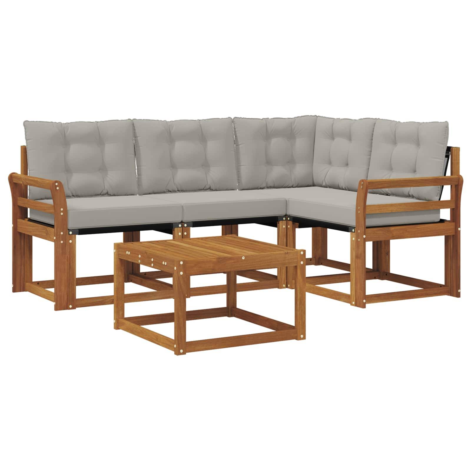vidaXL Outdoor-Sofagarnitur mit Kissen 5 pcs Natürlich und Hellgrau
