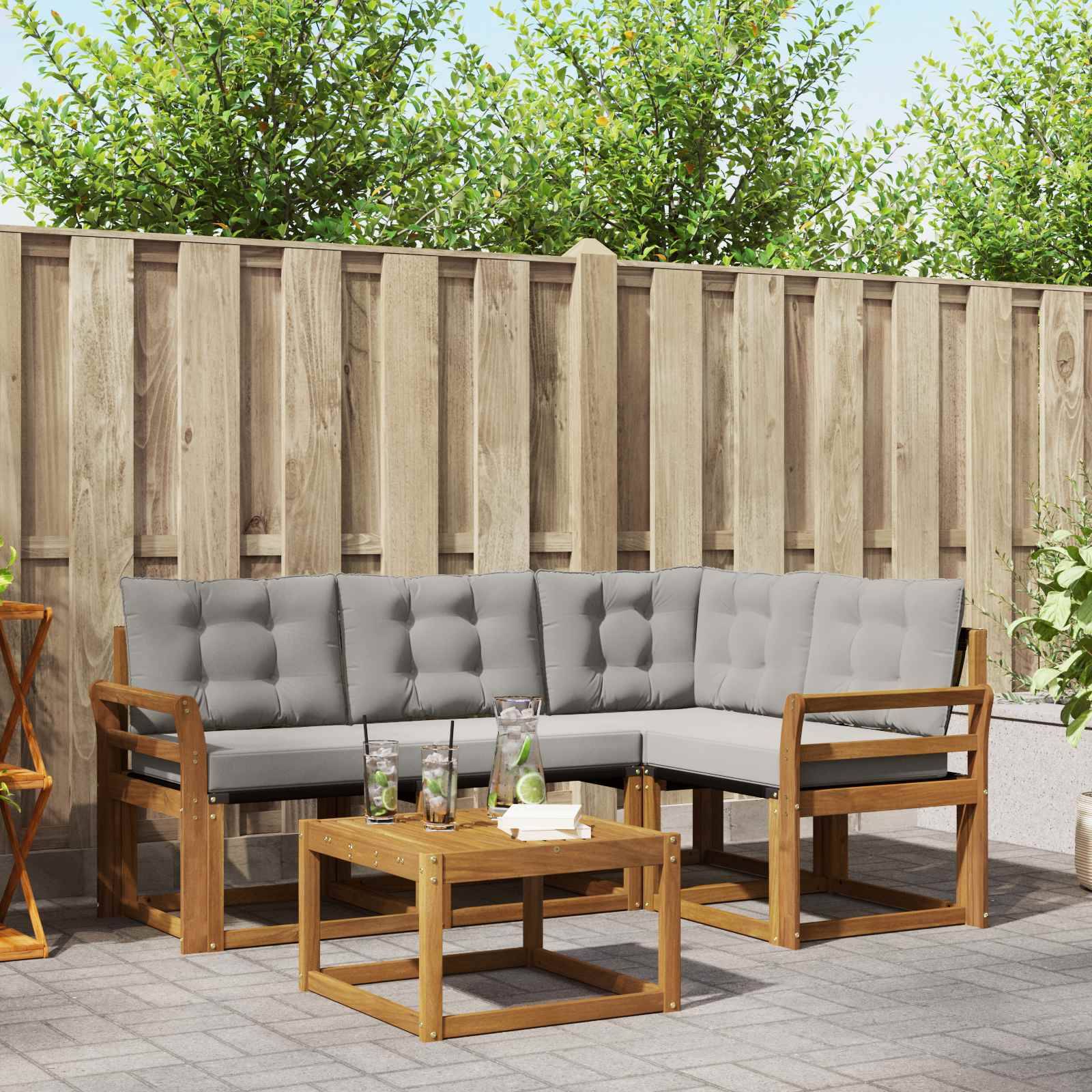 vidaXL Outdoor-Sofagarnitur mit Kissen 5 pcs Natürlich und Hellgrau