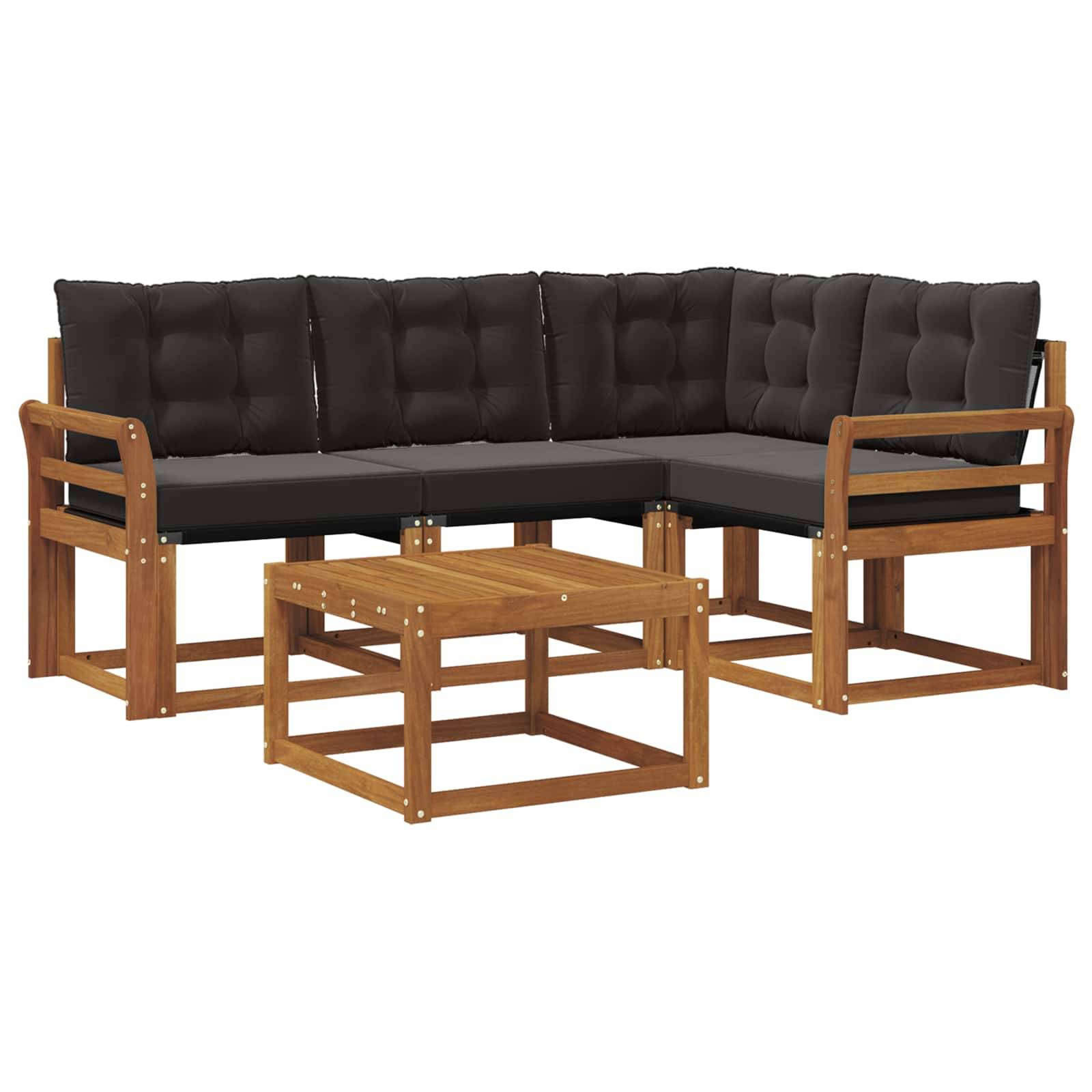 vidaXL Outdoor-Sofagarnitur mit Kissen 5 pcs Natürlich und Schwarz