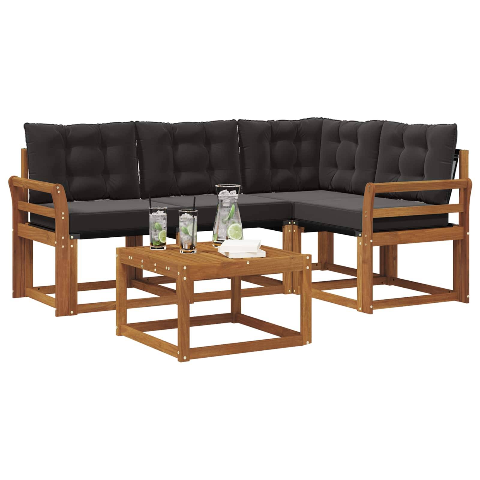 vidaXL Outdoor-Sofagarnitur mit Kissen 5 pcs Natürlich und Schwarz