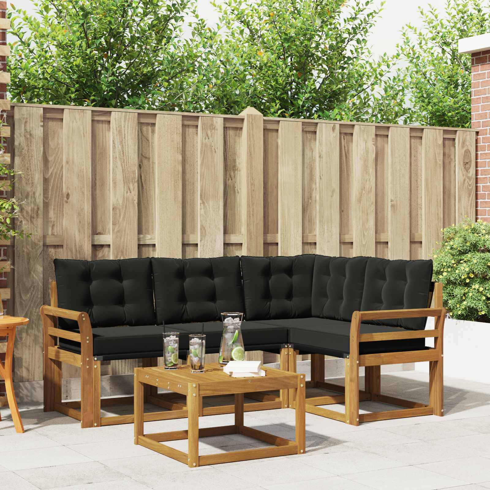 vidaXL Outdoor-Sofagarnitur mit Kissen 5 pcs Natürlich und Schwarz
