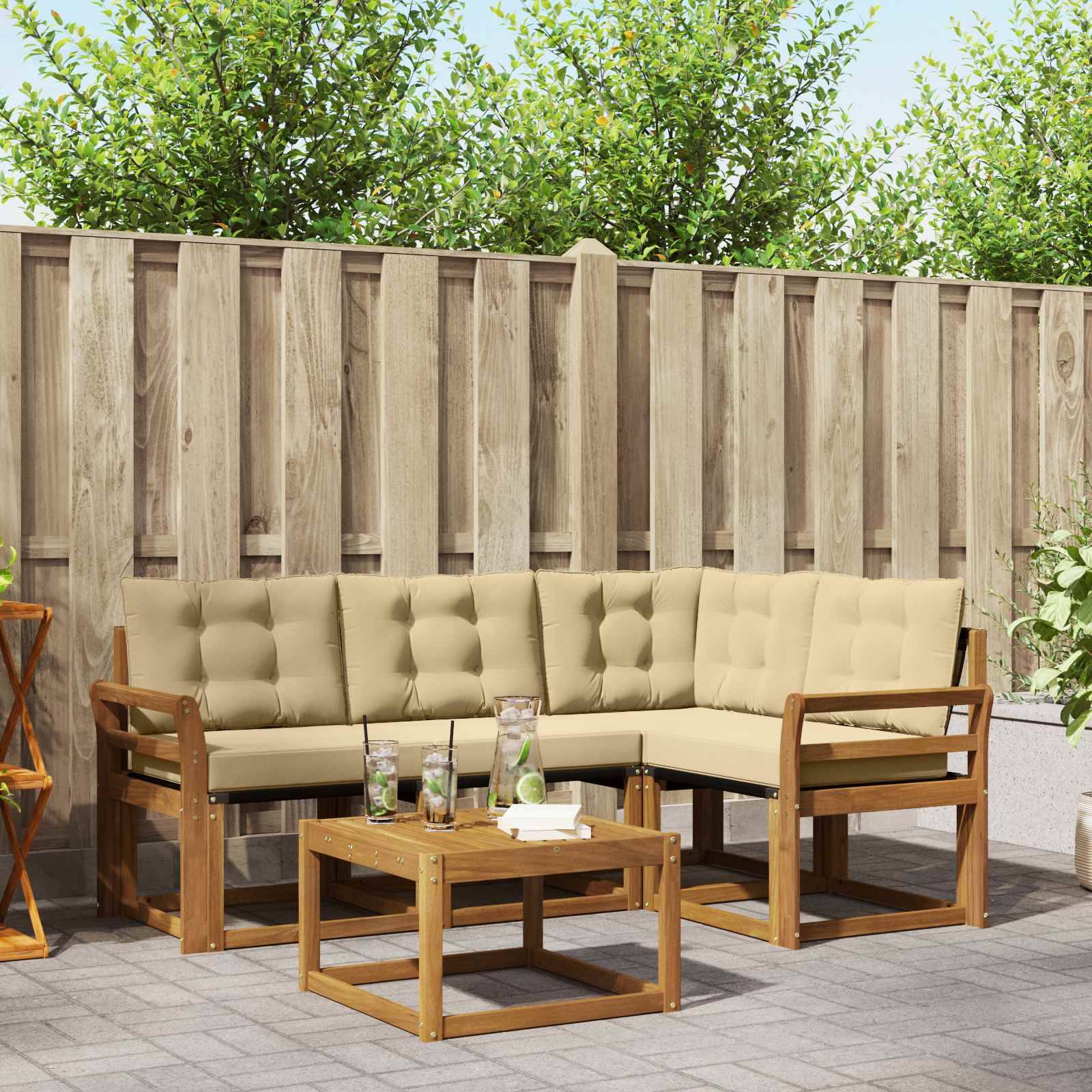 vidaXL Outdoor-Sofagarnitur mit Kissen 5 pcs Natur und Beige