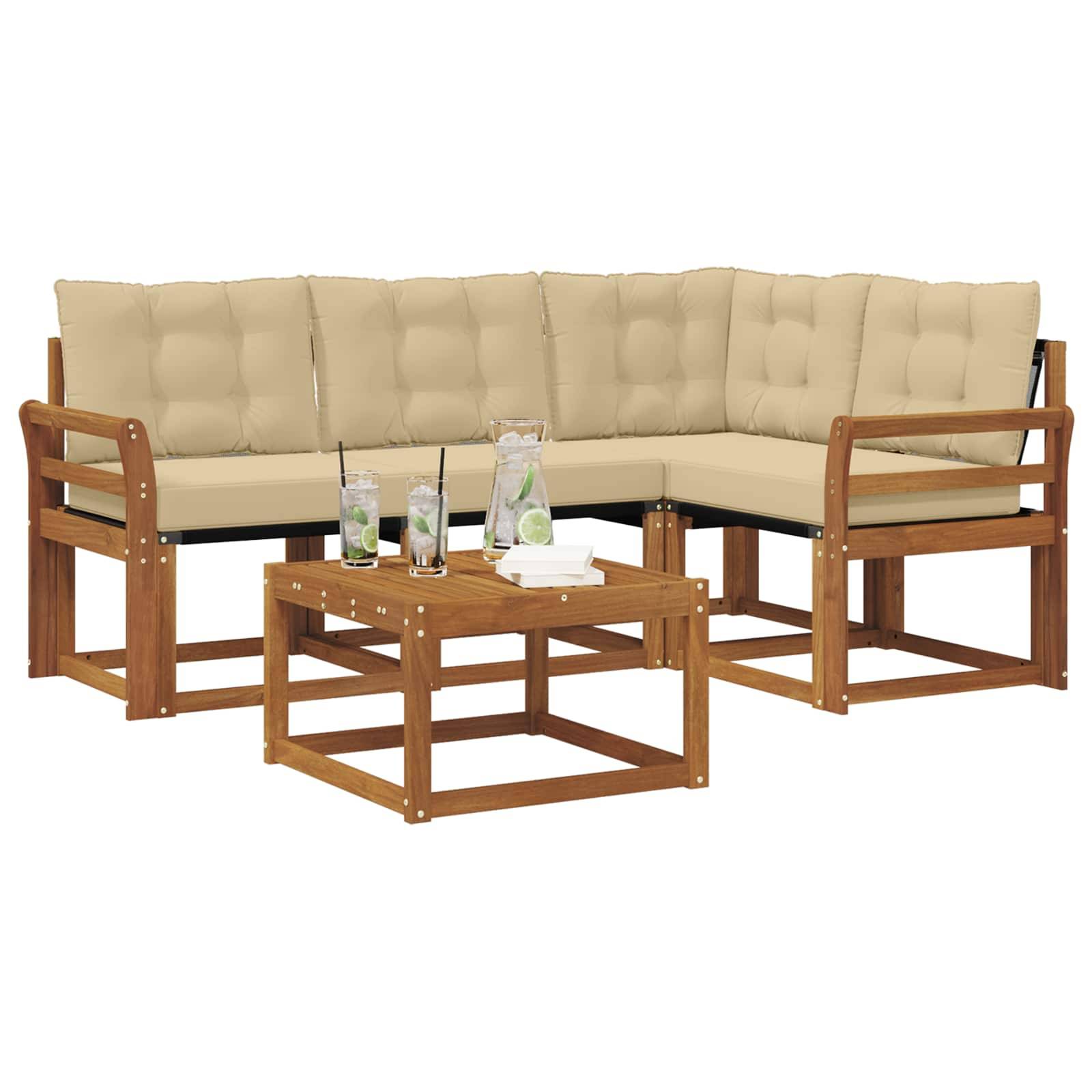 vidaXL Outdoor-Sofagarnitur mit Kissen 5 pcs Natur und Beige