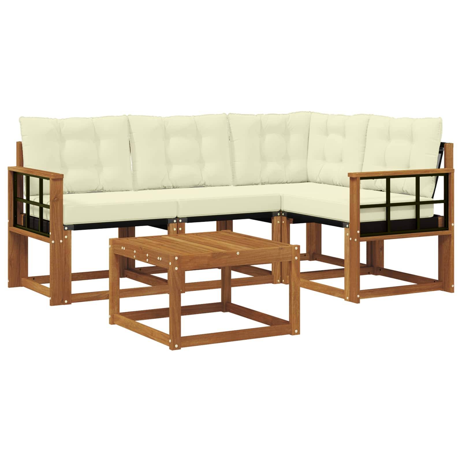 vidaXL Outdoor-Sofagarnitur mit Kissen 5 pcs Natur und Creme