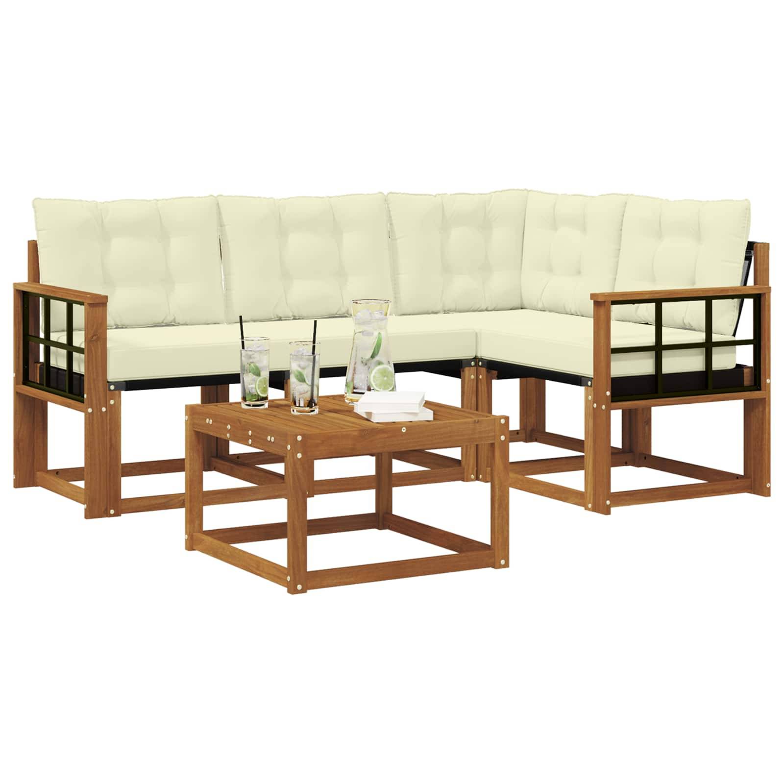 vidaXL Outdoor-Sofagarnitur mit Kissen 5 pcs Natur und Creme