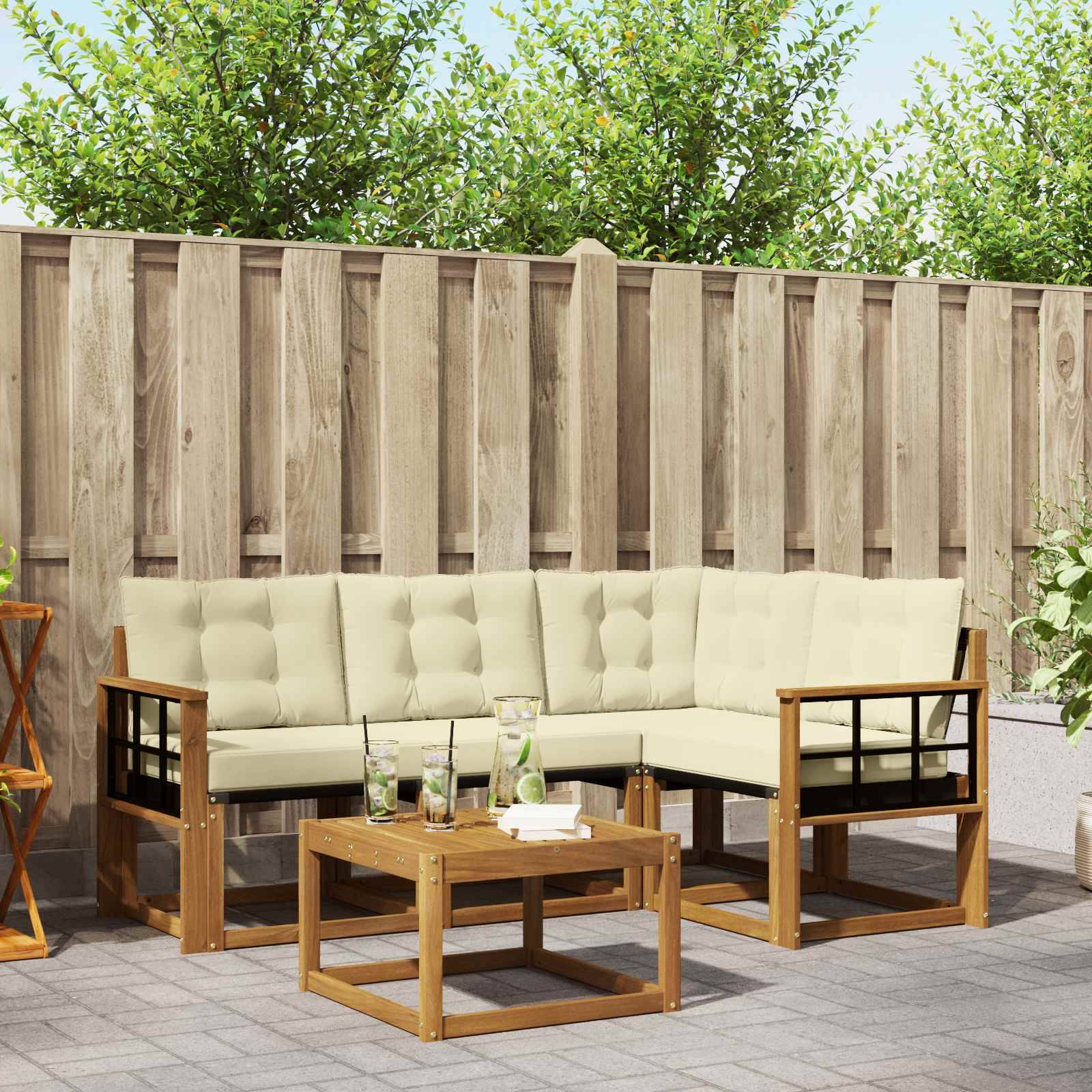 vidaXL Outdoor-Sofagarnitur mit Kissen 5 pcs Natur und Creme