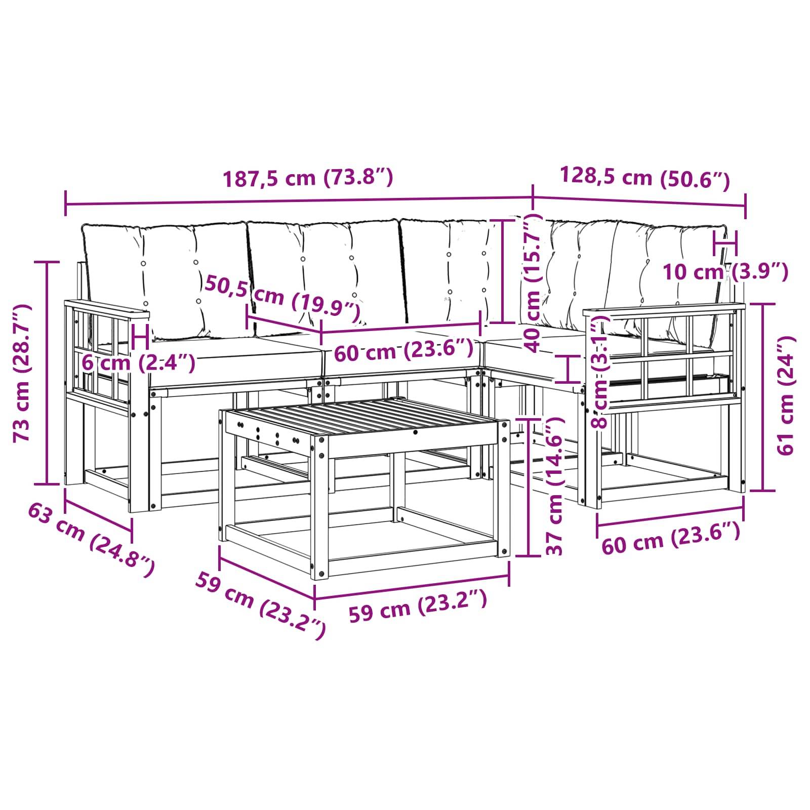 vidaXL Outdoor-Sofagarnitur mit Kissen 5 pcs Natürlich und Hellgrau