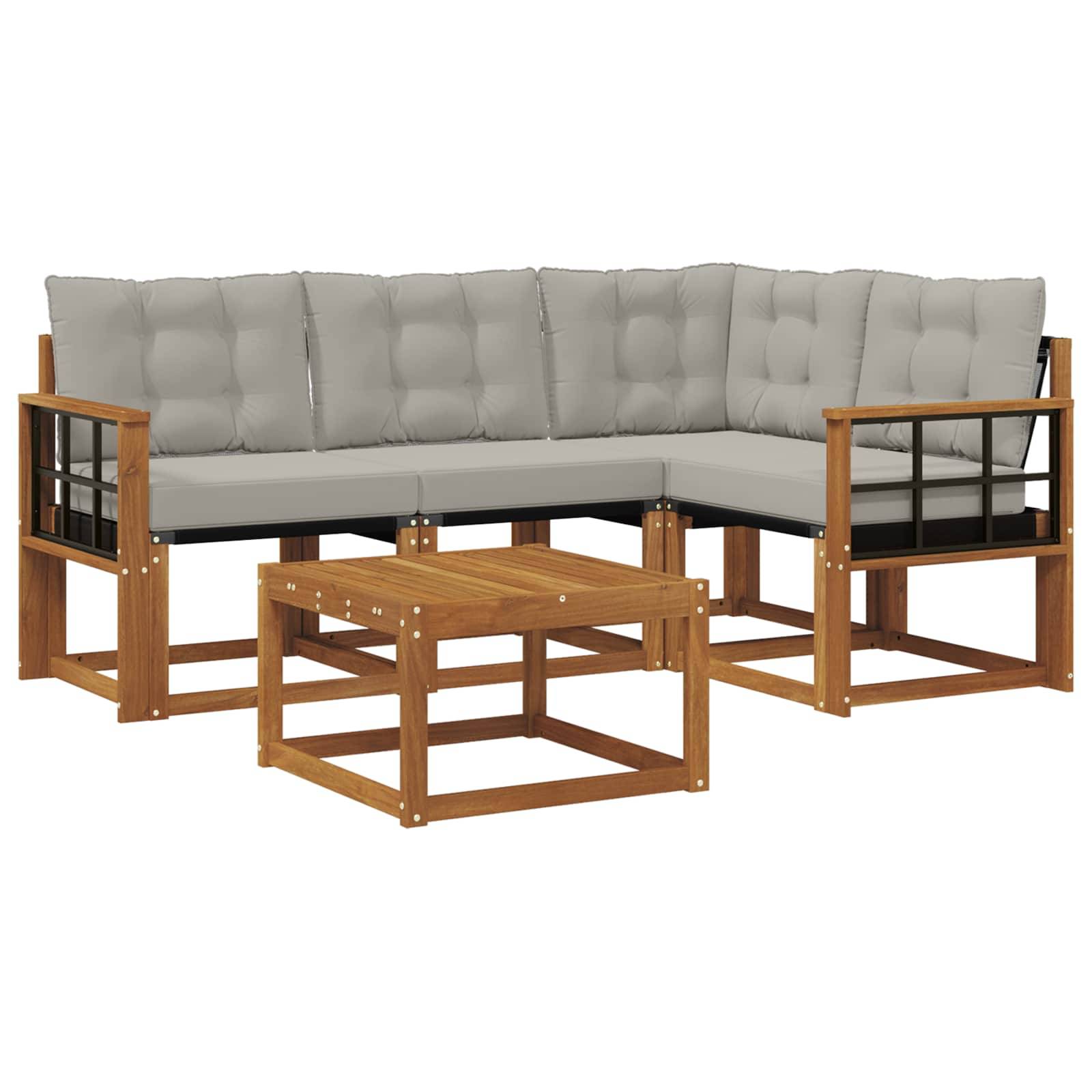 vidaXL Outdoor-Sofagarnitur mit Kissen 5 pcs Natürlich und Hellgrau