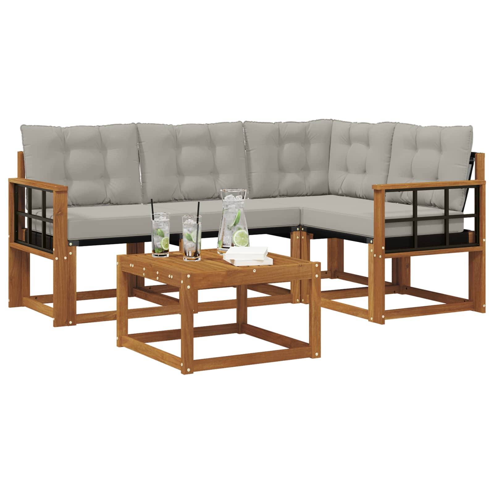 vidaXL Outdoor-Sofagarnitur mit Kissen 5 pcs Natürlich und Hellgrau