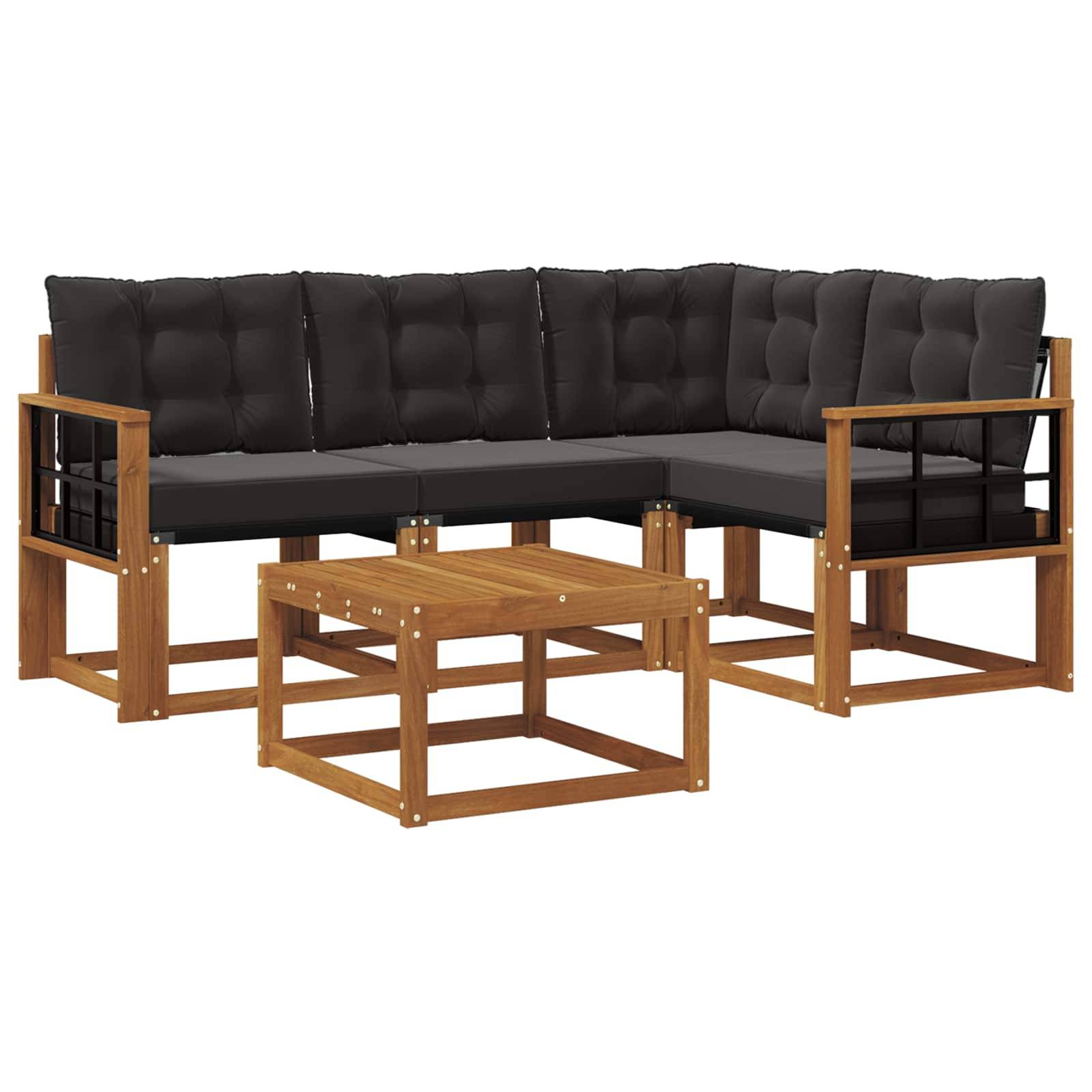 vidaXL Outdoor-Sofagarnitur mit Kissen 5 pcs Natürlich und Schwarz