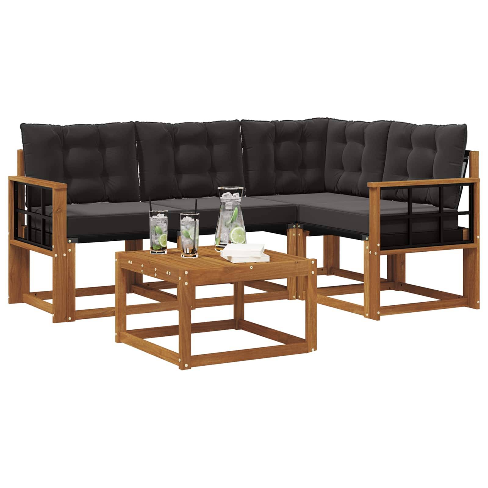 vidaXL Outdoor-Sofagarnitur mit Kissen 5 pcs Natürlich und Schwarz