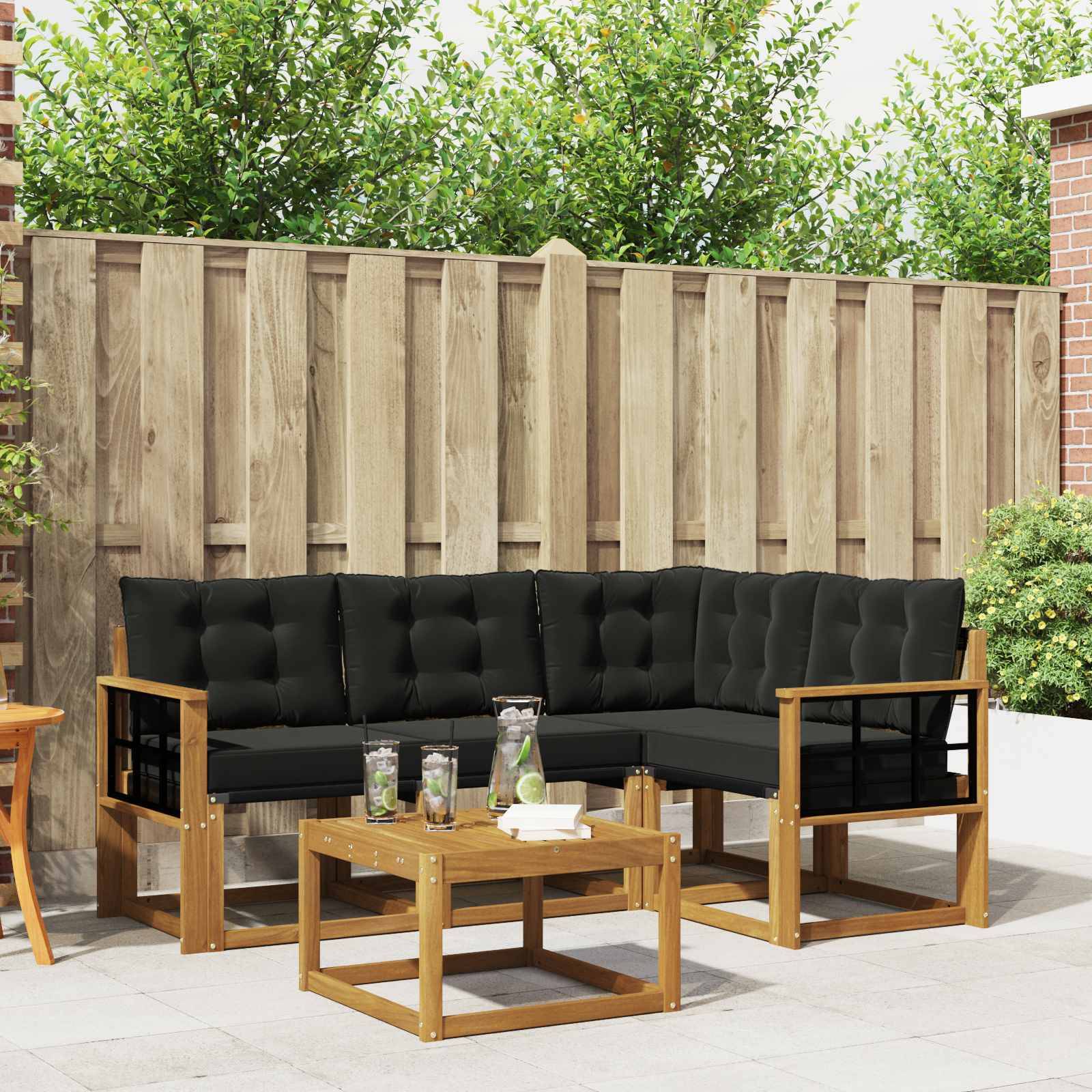 vidaXL Outdoor-Sofagarnitur mit Kissen 5 pcs Natürlich und Schwarz