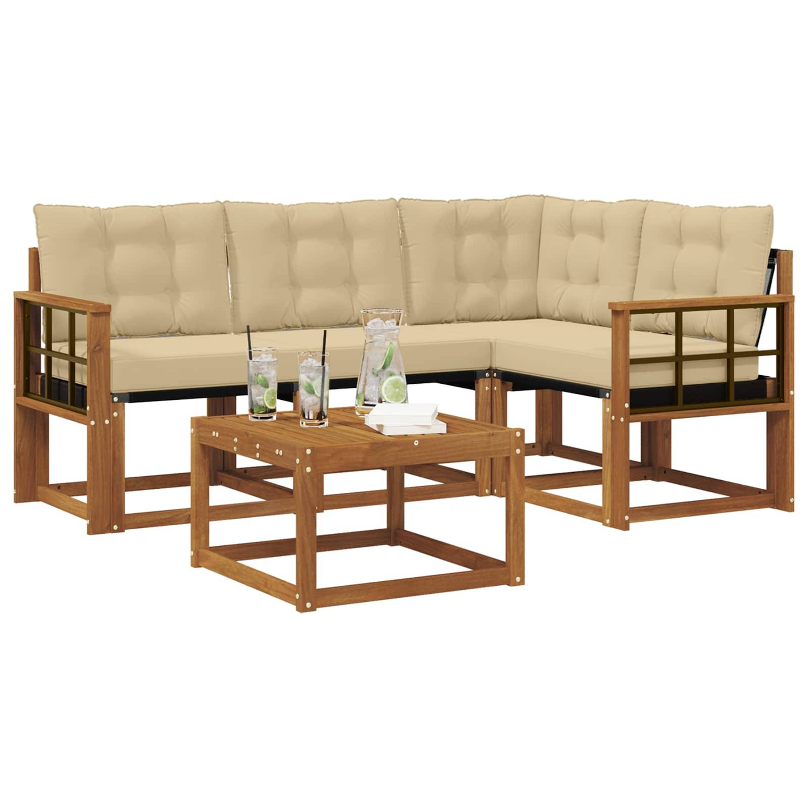 vidaXL Outdoor-Sofagarnitur mit Kissen 5 pcs Natur und Beige