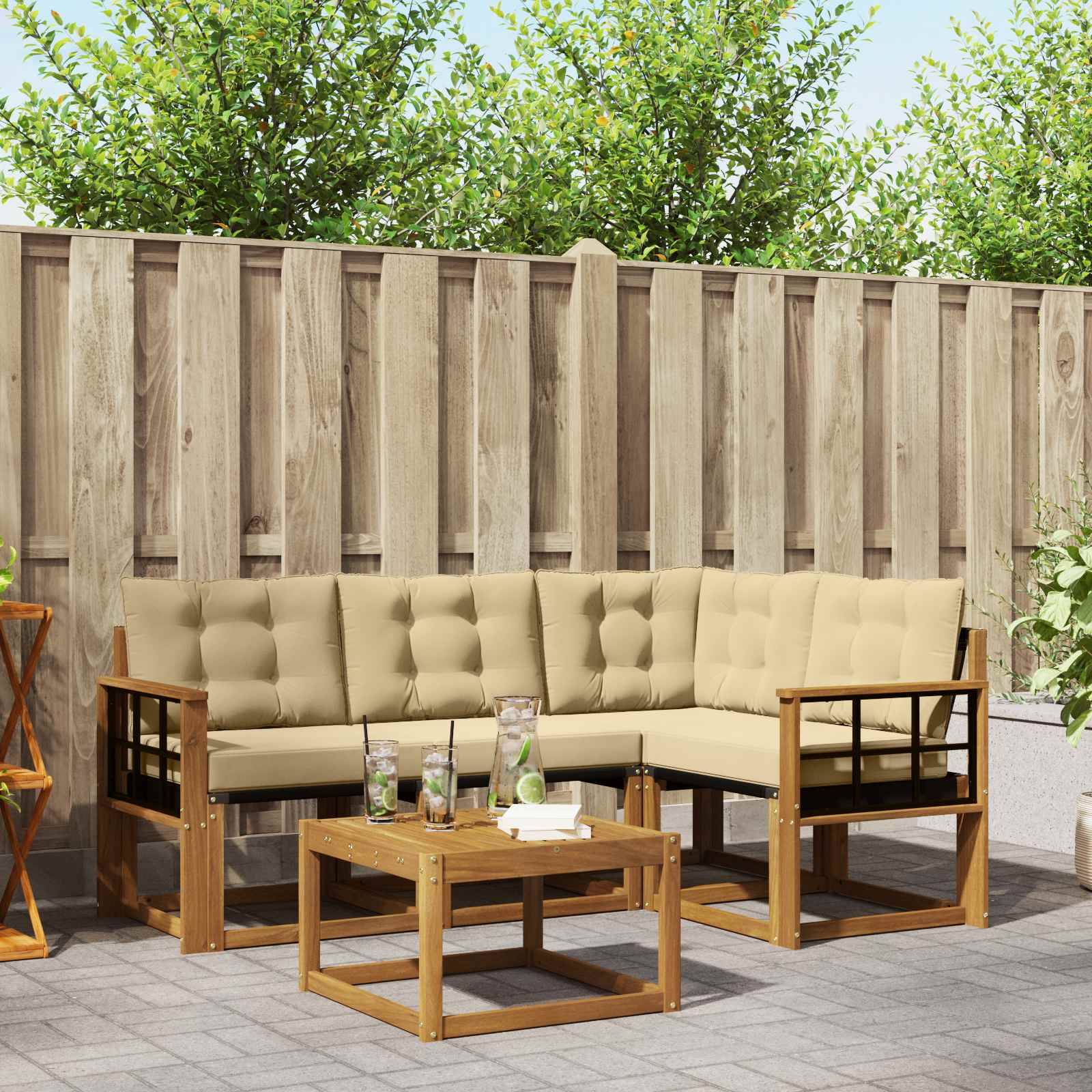 vidaXL Outdoor-Sofagarnitur mit Kissen 5 pcs Natur und Beige