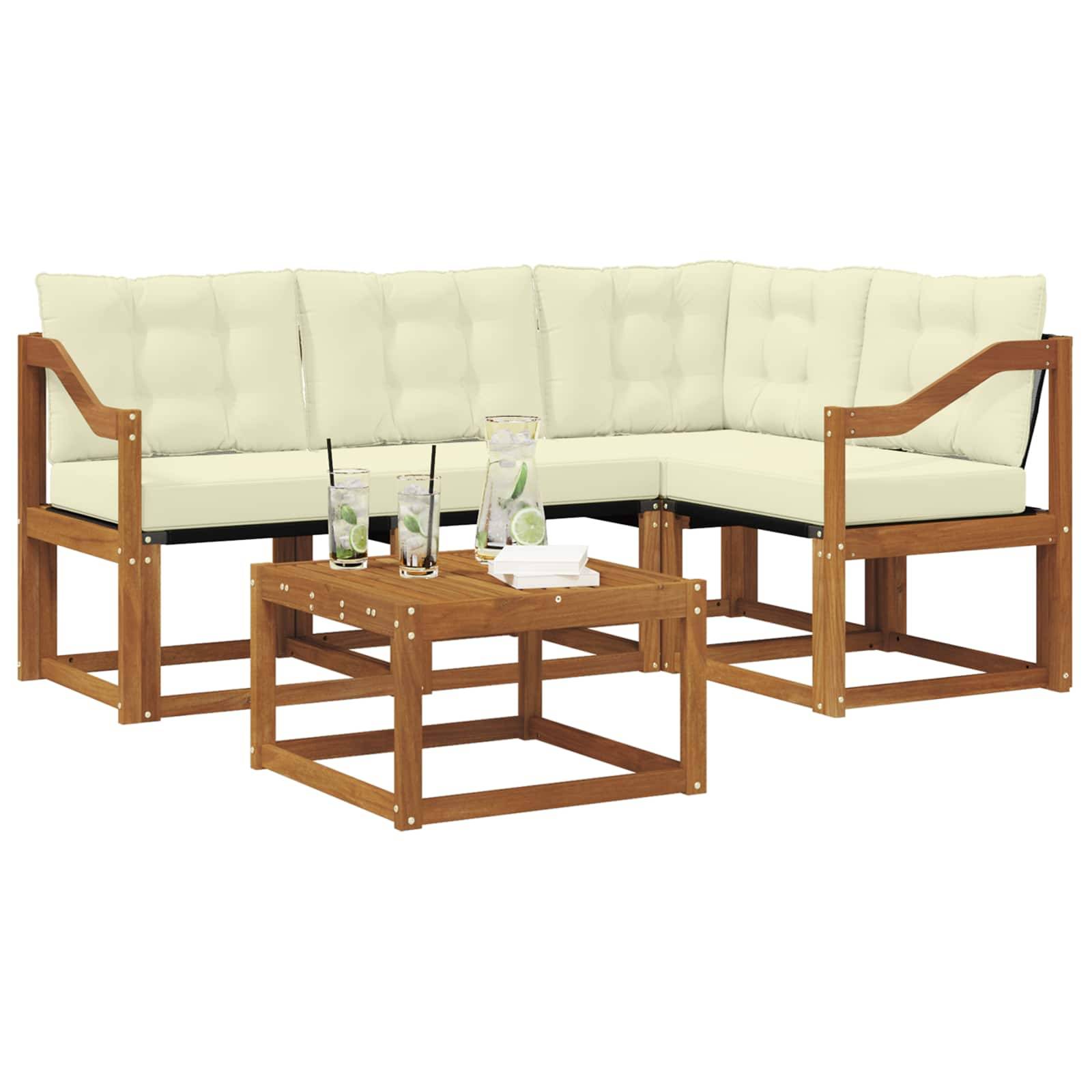 vidaXL Outdoor-Sofagarnitur mit Kissen 5 pcs Natur und Creme