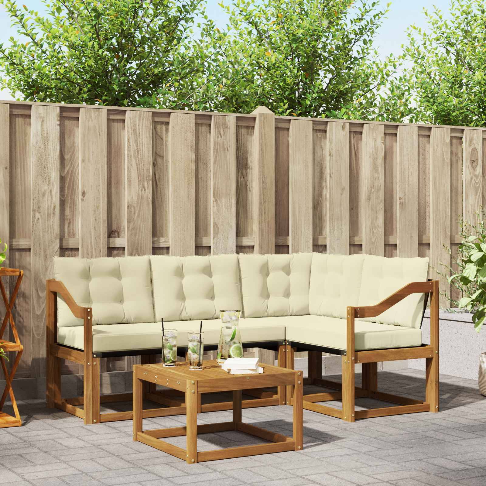 vidaXL Outdoor-Sofagarnitur mit Kissen 5 pcs Natur und Creme