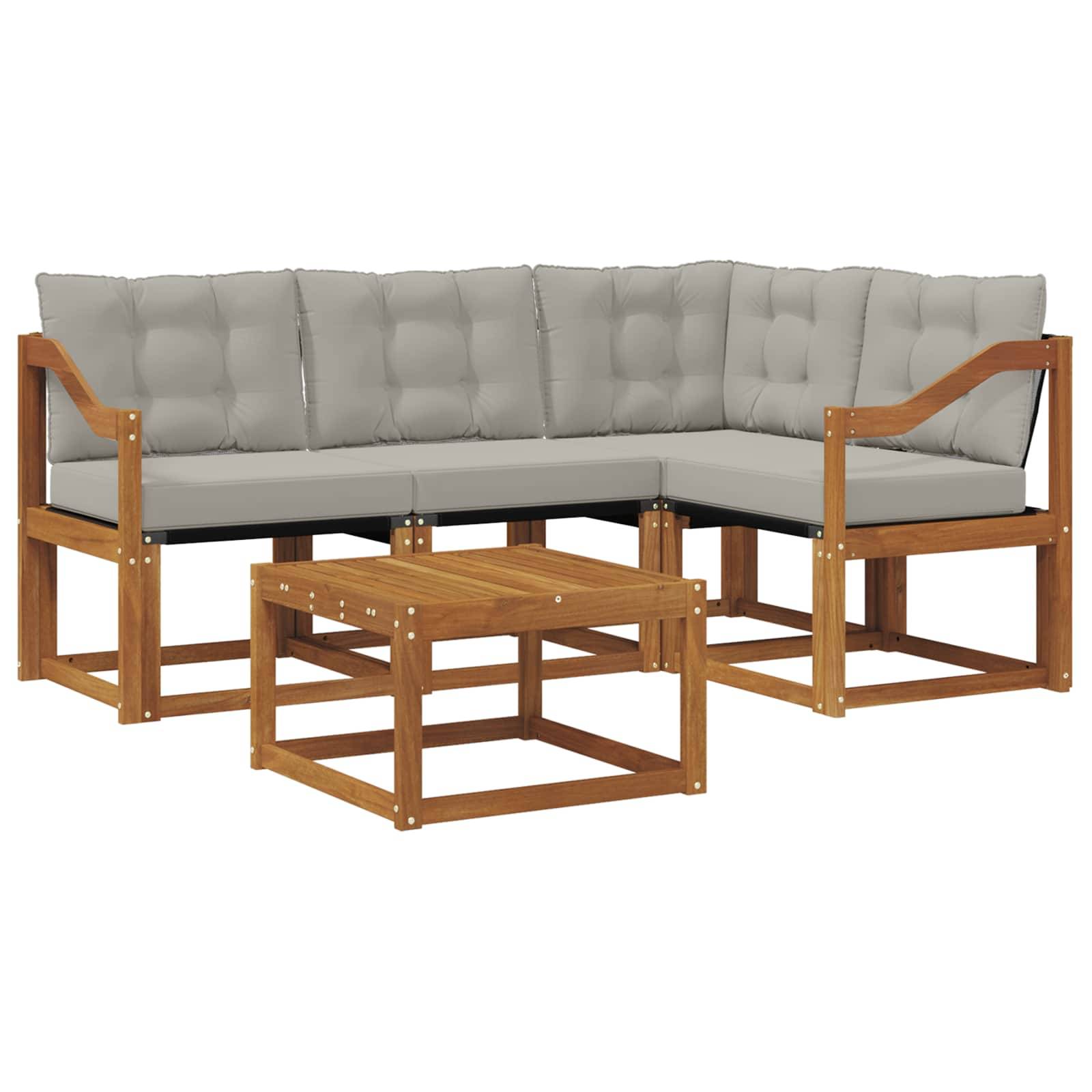 vidaXL Outdoor-Sofagarnitur mit Kissen 5 pcs Natürlich und Hellgrau