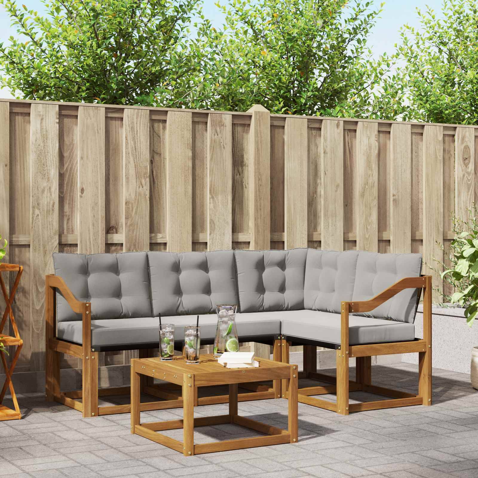 vidaXL Outdoor-Sofagarnitur mit Kissen 5 pcs Natürlich und Hellgrau