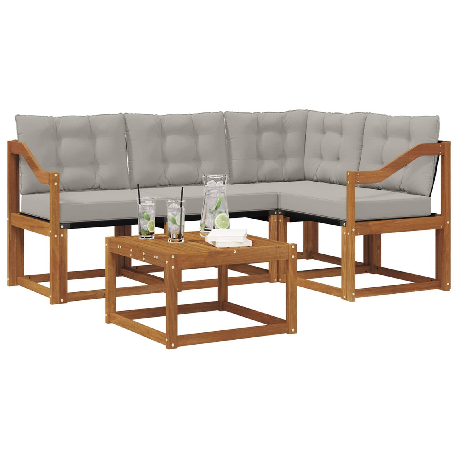 vidaXL Outdoor-Sofagarnitur mit Kissen 5 pcs Natürlich und Hellgrau