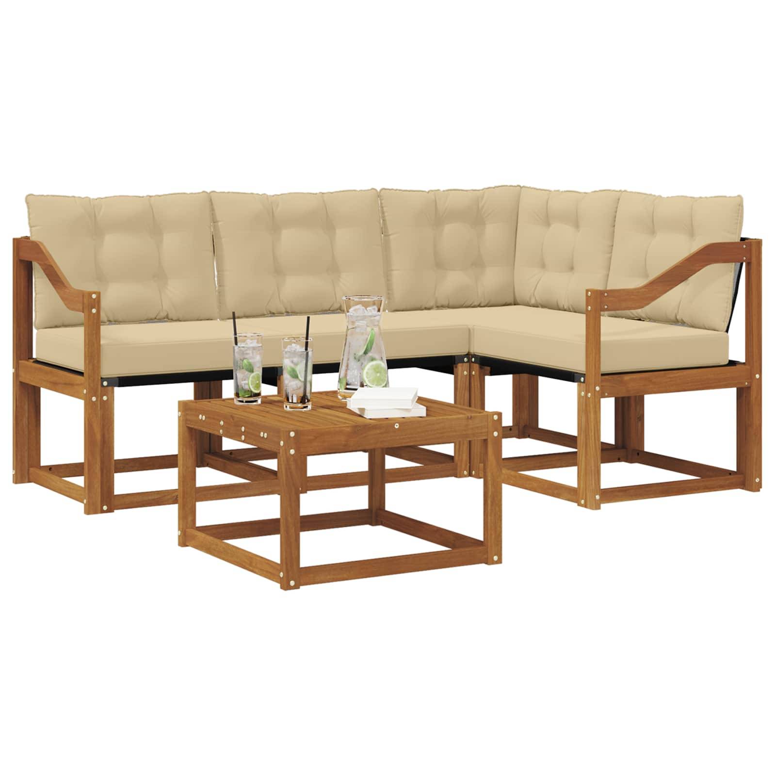 vidaXL Outdoor-Sofagarnitur mit Kissen 5 pcs Natur und Beige