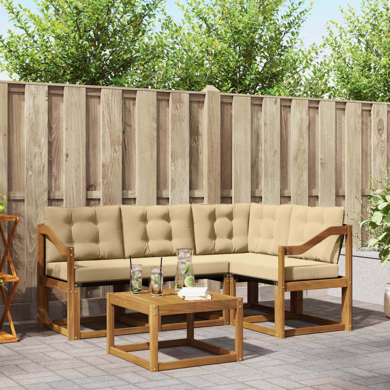 vidaXL Outdoor-Sofagarnitur mit Kissen 5 pcs Natur und Beige