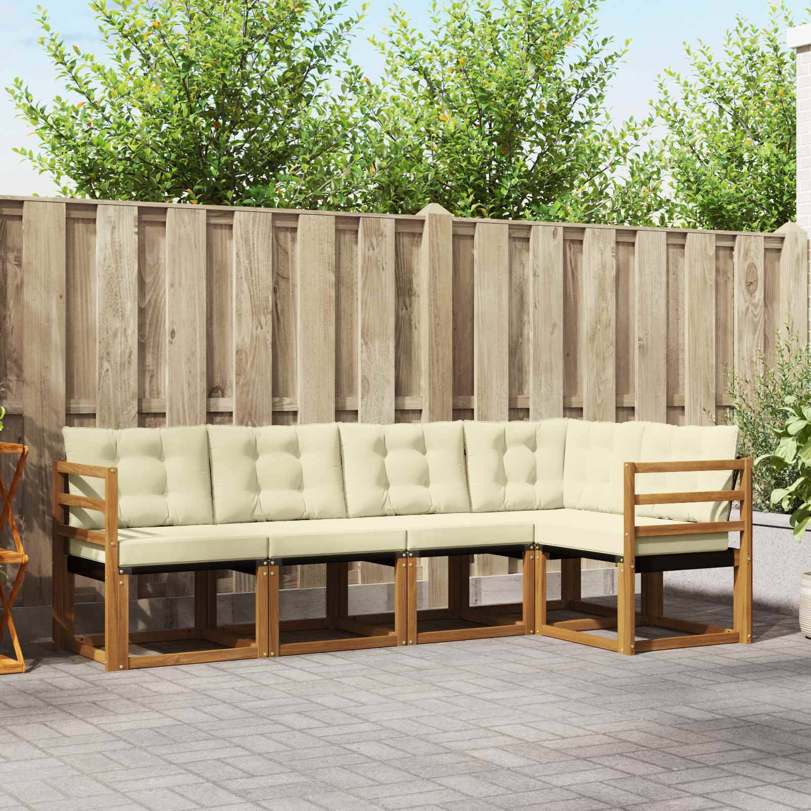 vidaXL Outdoor-Sofagarnitur mit Kissen 5 pcs Natur und Creme