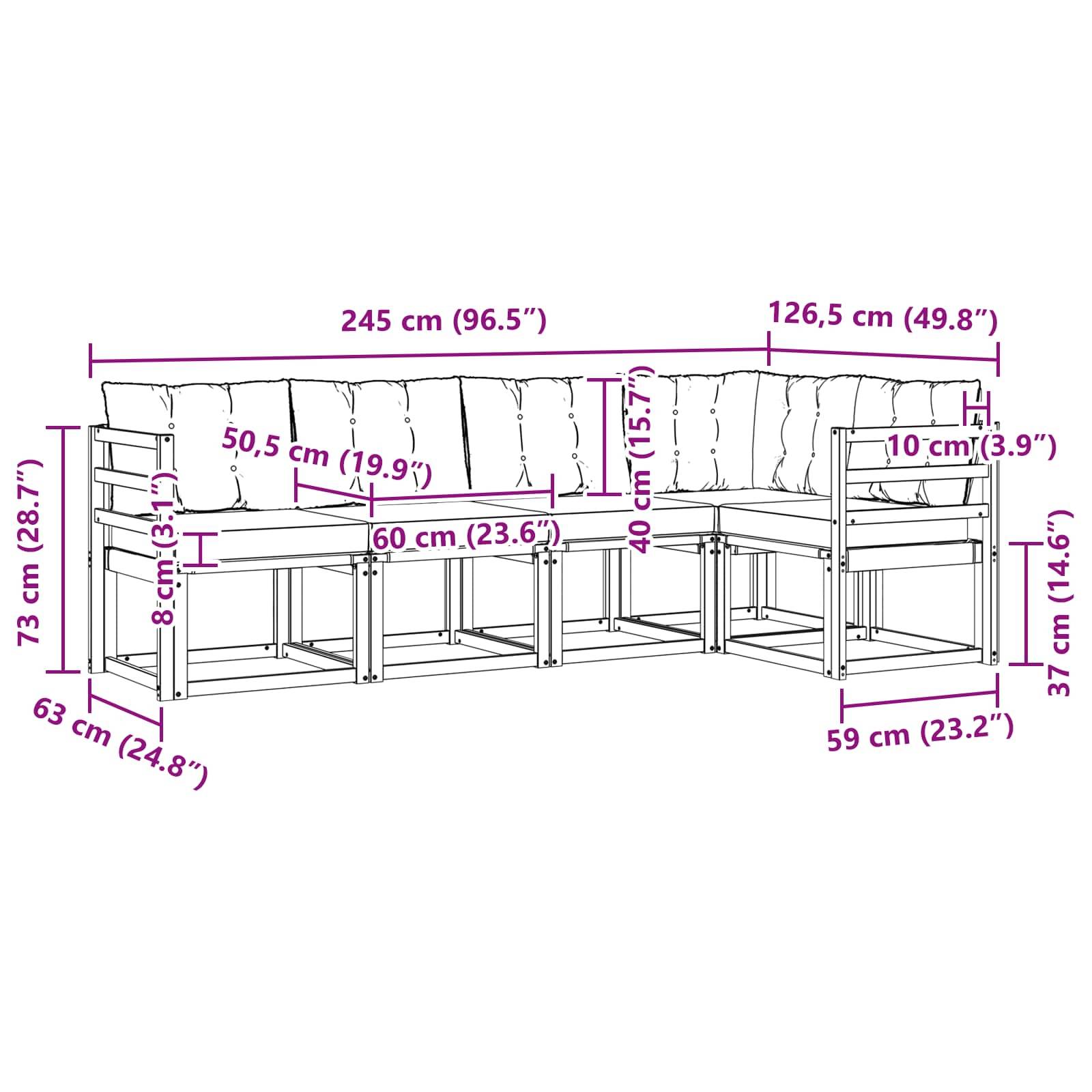 vidaXL Outdoor-Sofagarnitur mit Kissen 5 pcs Weiß und Creme