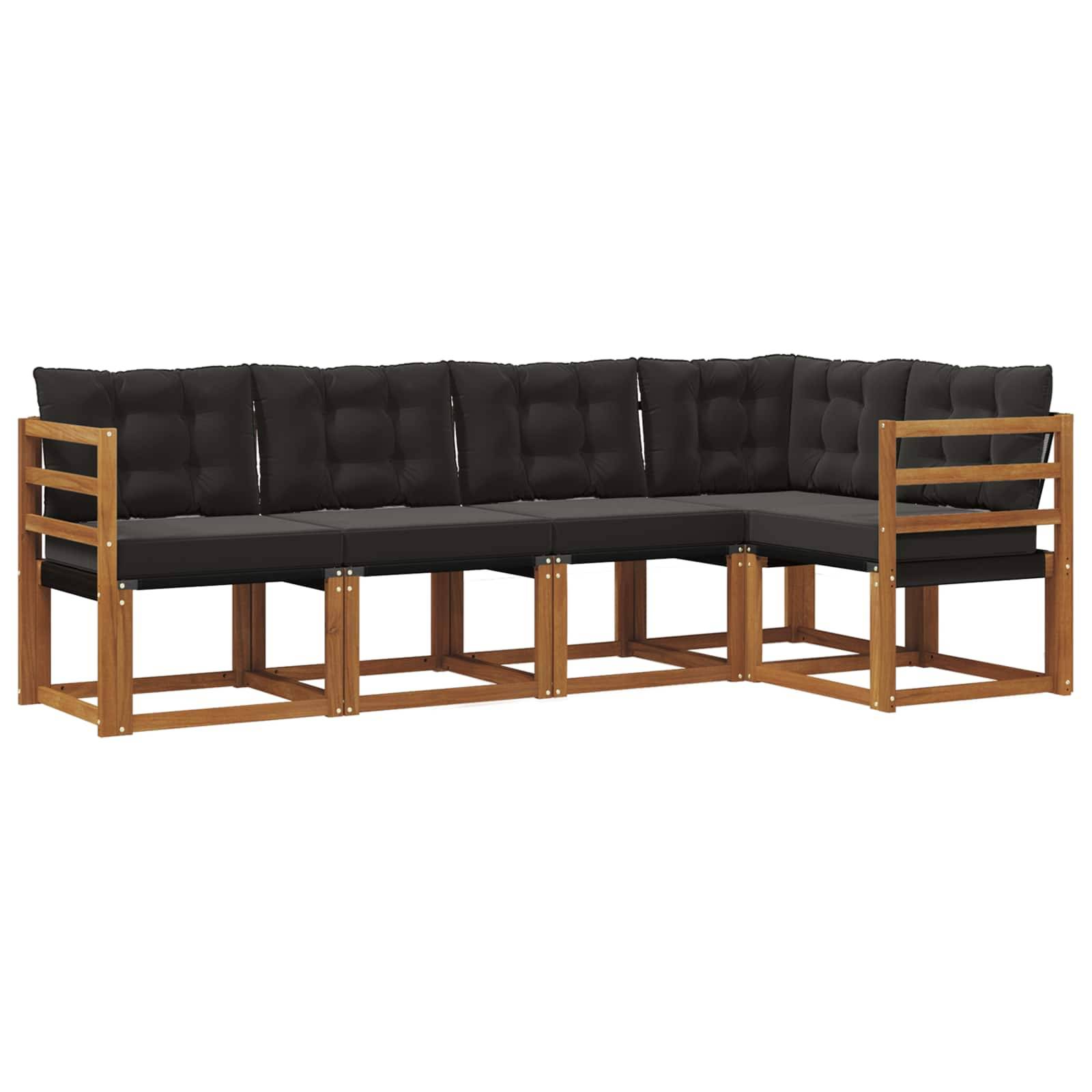vidaXL Outdoor-Sofagarnitur mit Kissen 5 pcs Natürlich und Schwarz
