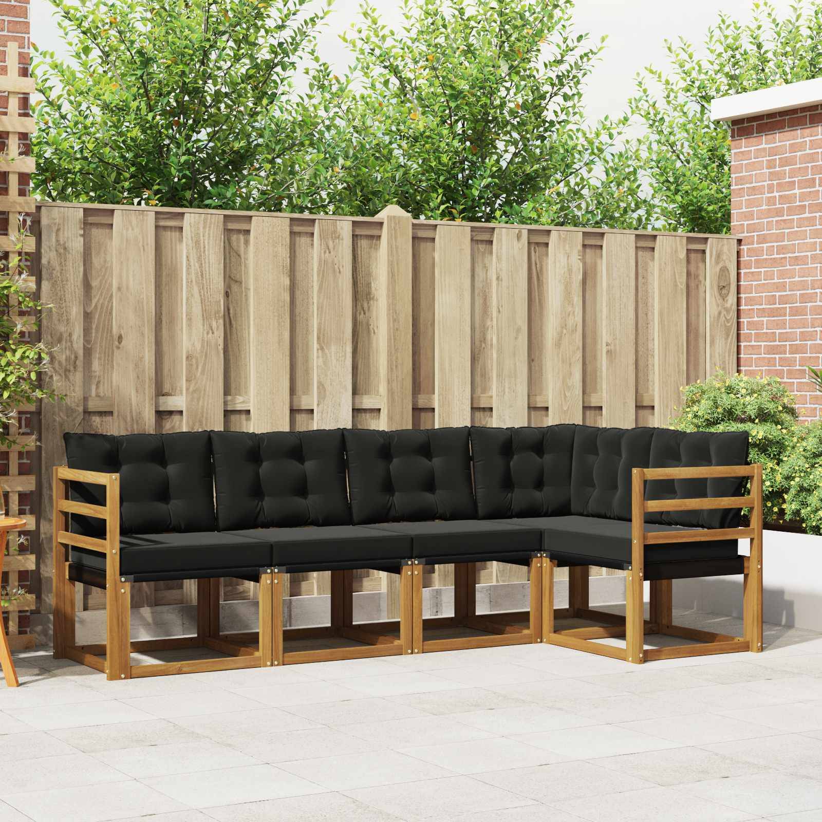 vidaXL Outdoor-Sofagarnitur mit Kissen 5 pcs Natürlich und Schwarz