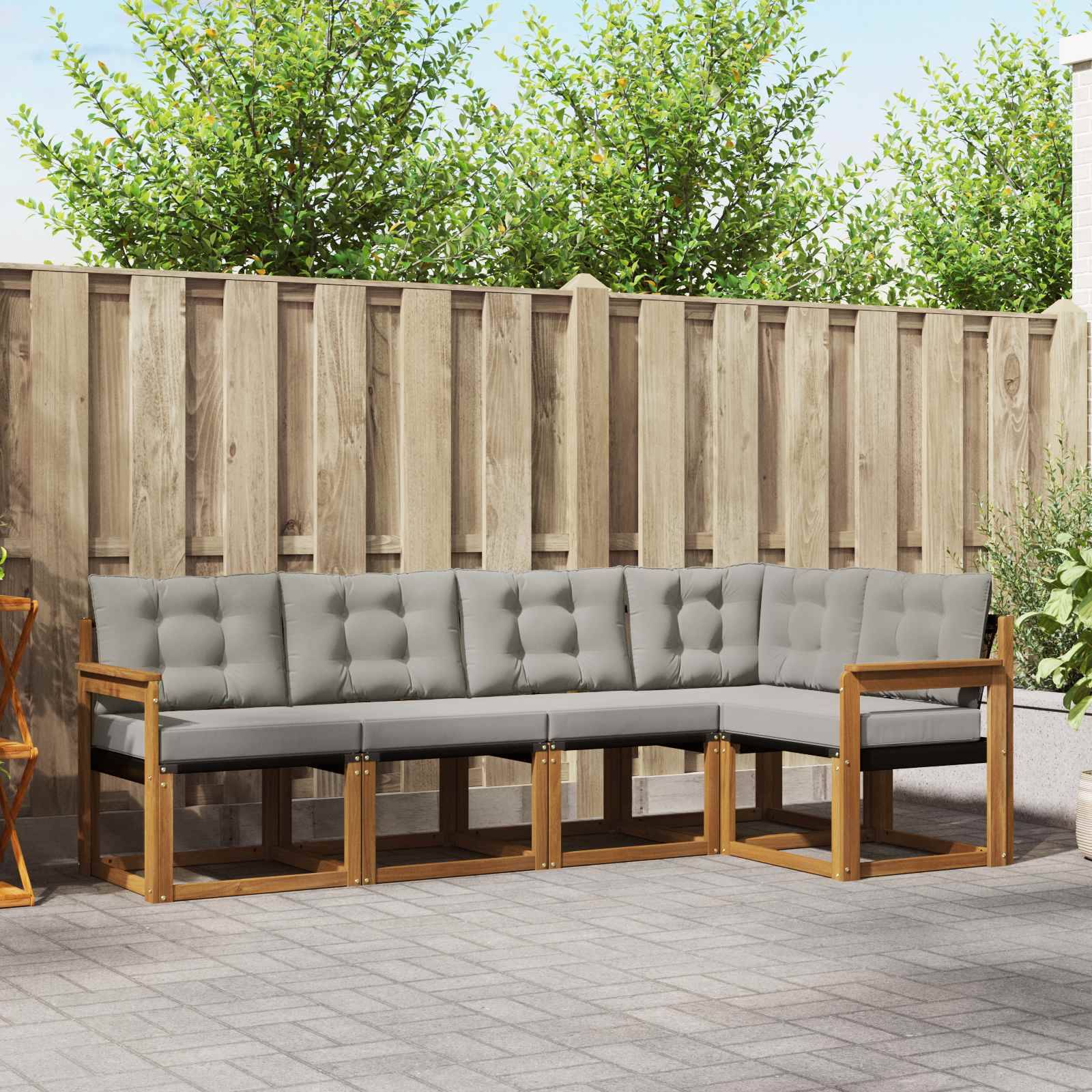 vidaXL Outdoor-Sofagarnitur mit Kissen 5 pcs Natürlich und Hellgrau