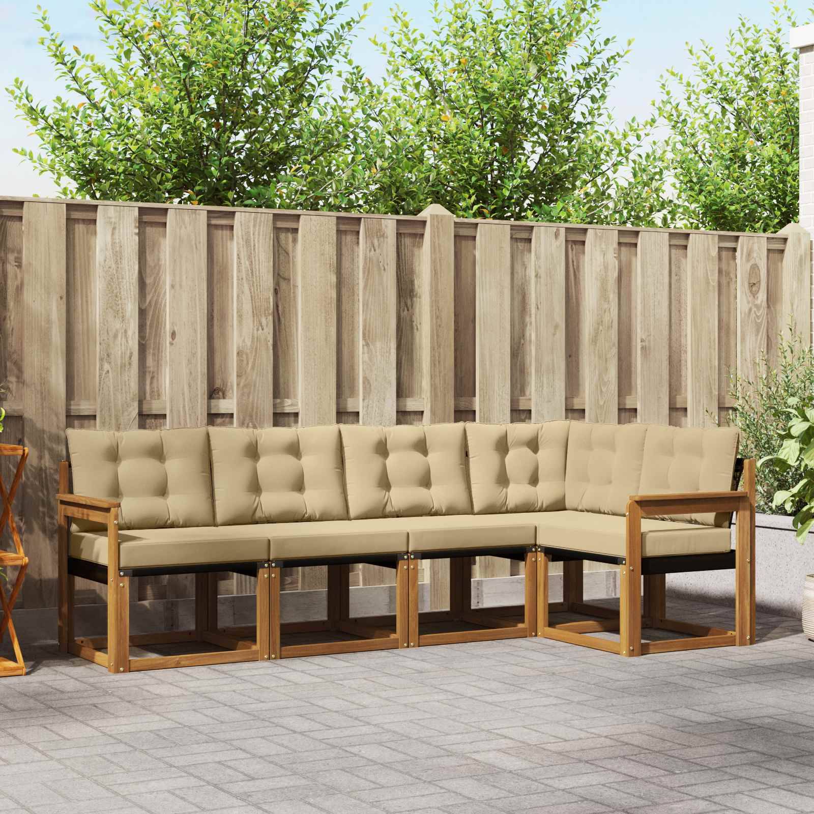 vidaXL Outdoor-Sofagarnitur mit Kissen 5 pcs Natur und Beige