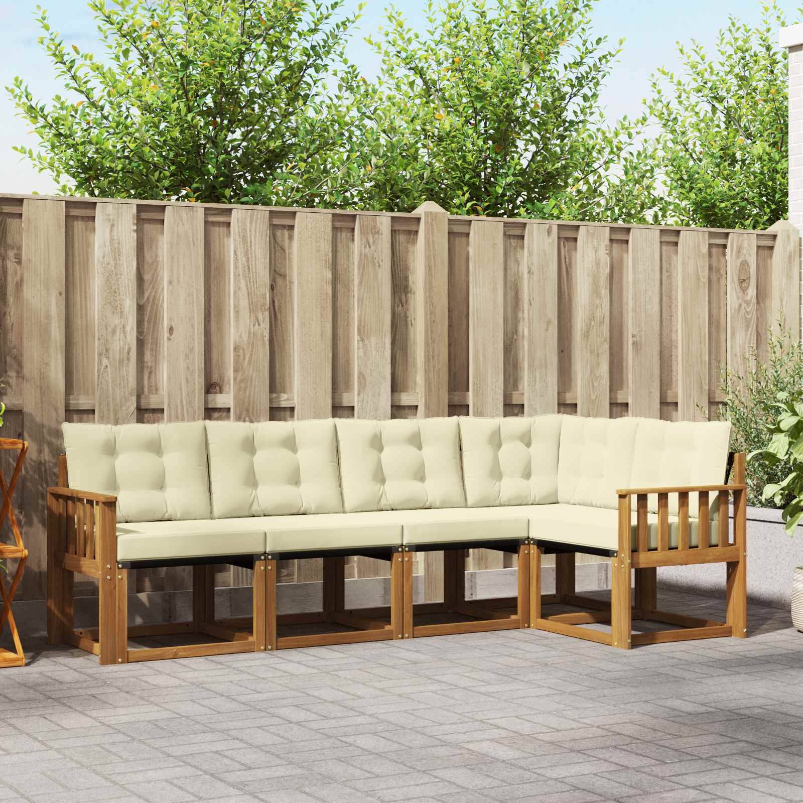 vidaXL Outdoor-Sofagarnitur mit Kissen 5 pcs Natur und Creme