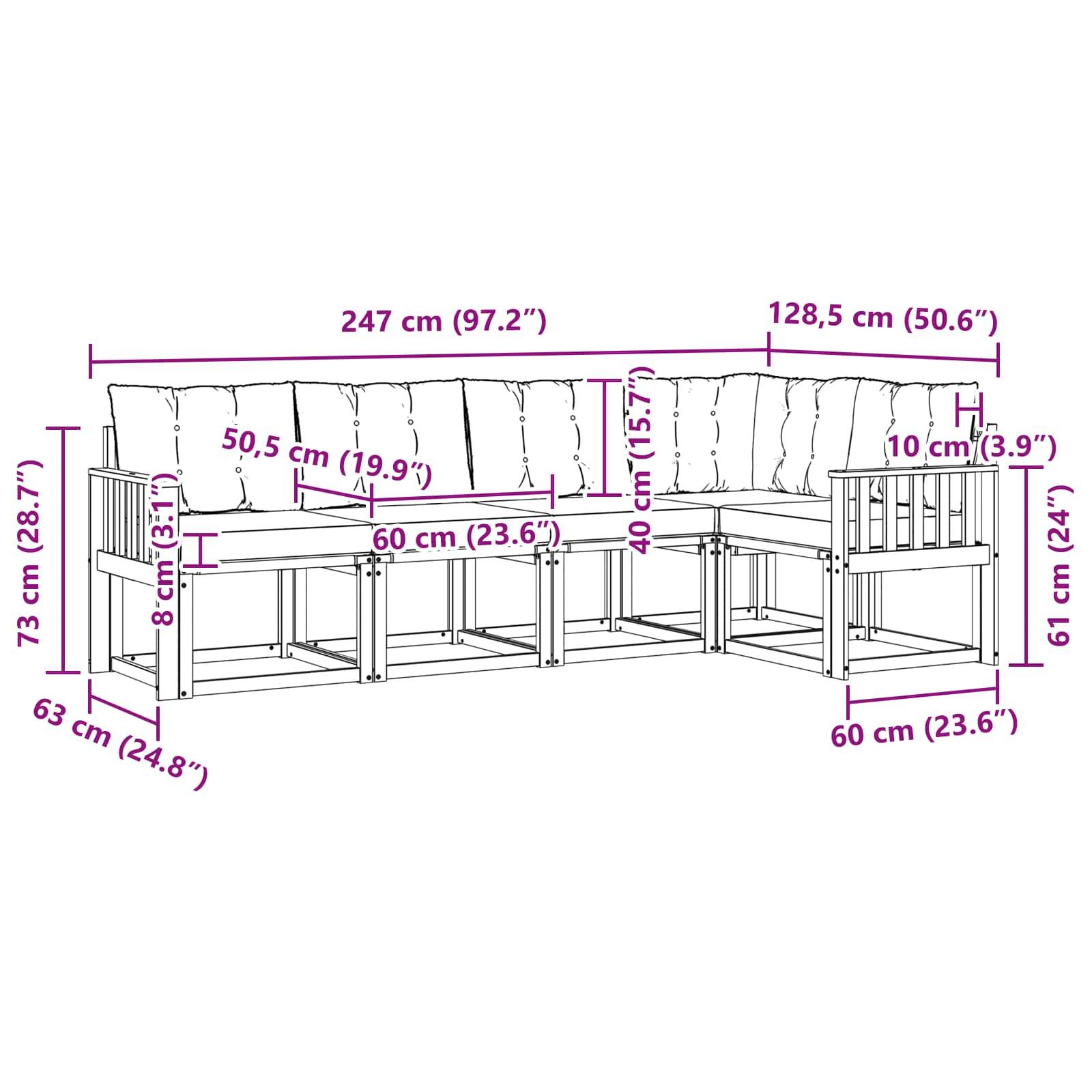 vidaXL Outdoor-Sofagarnitur mit Kissen 5 pcs Weiß und Schwarz