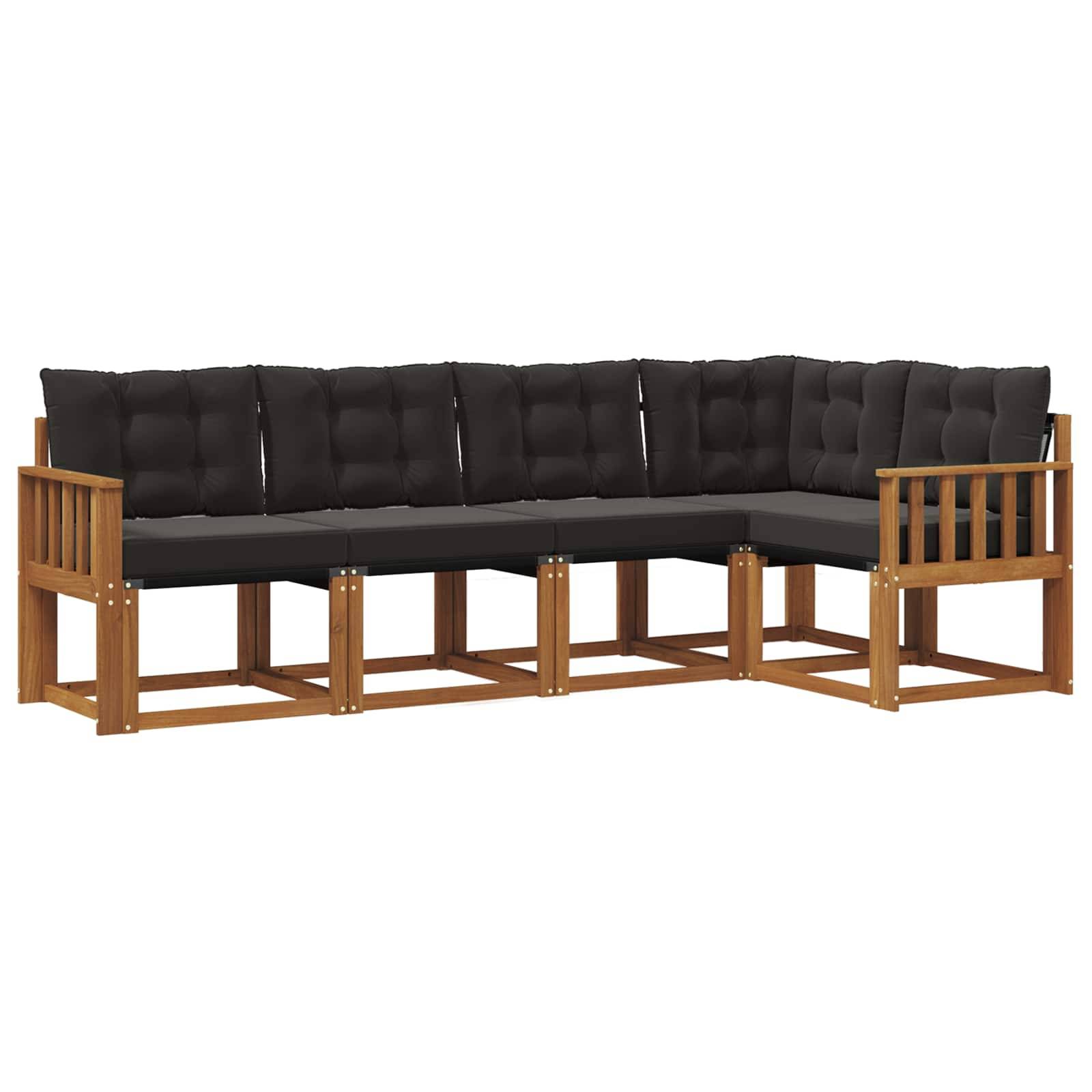 vidaXL Outdoor-Sofagarnitur mit Kissen 5 pcs Natürlich und Schwarz