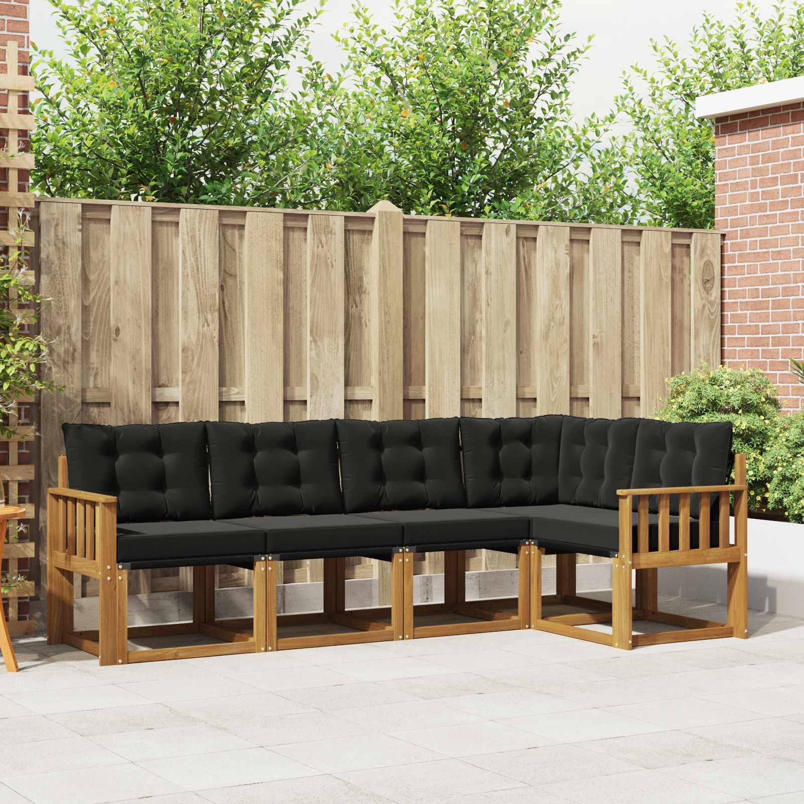 vidaXL Outdoor-Sofagarnitur mit Kissen 5 pcs Natürlich und Schwarz
