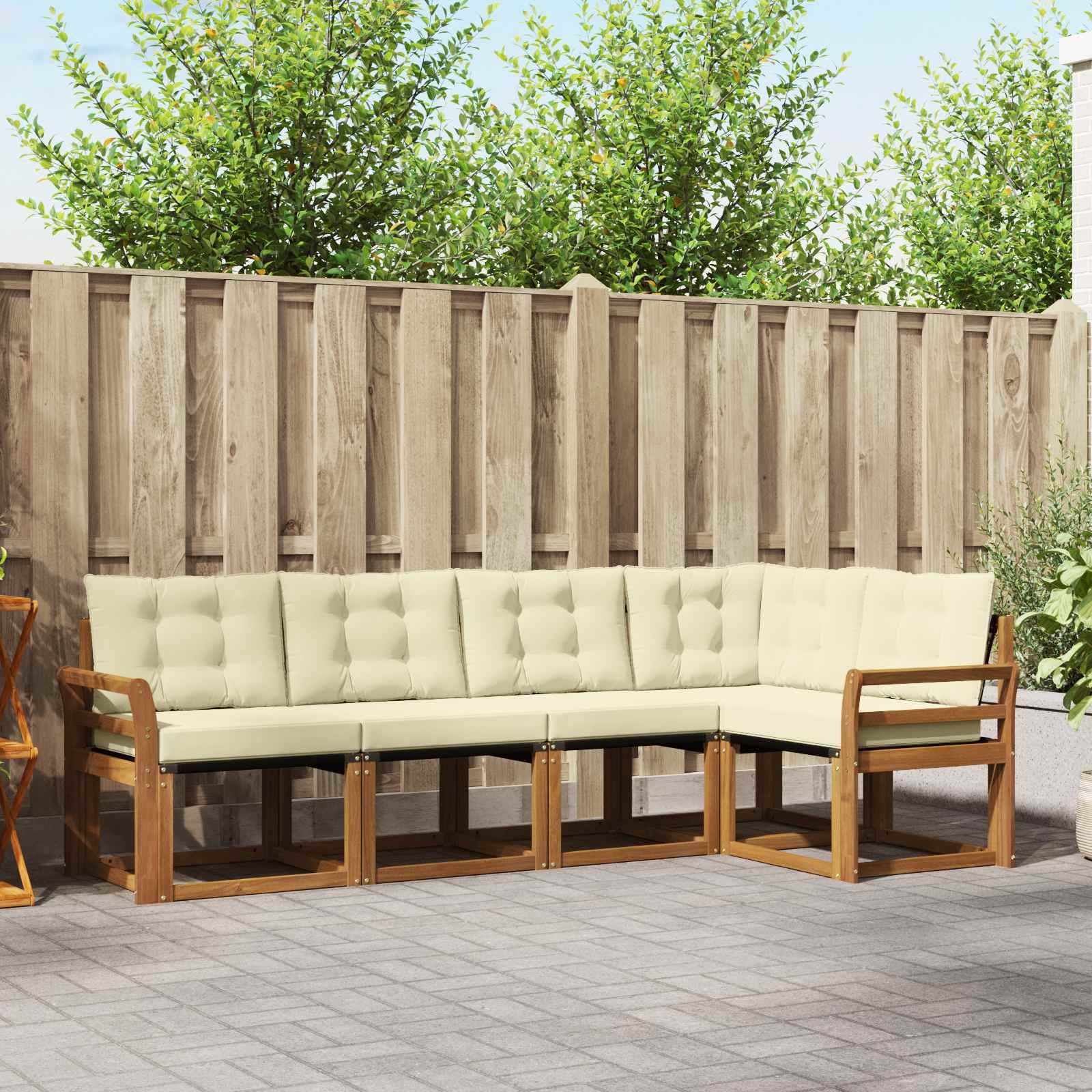 vidaXL Outdoor-Sofagarnitur mit Kissen 5 pcs Natur und Creme