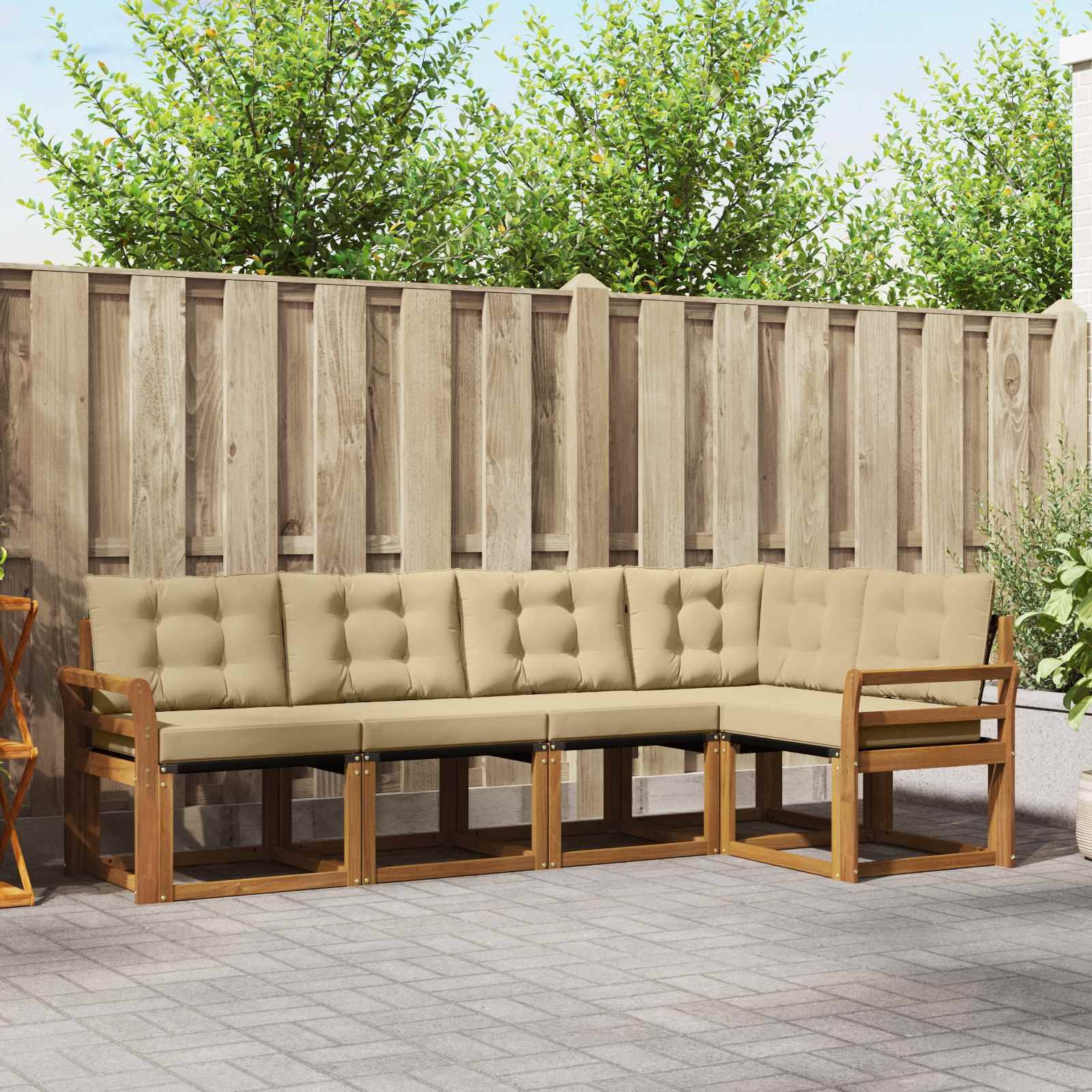 vidaXL Outdoor-Sofagarnitur mit Kissen 5 pcs Natur und Beige