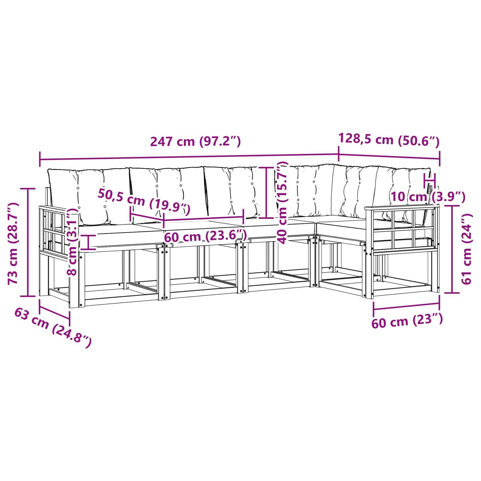 vidaXL Outdoor-Sofagarnitur mit Kissen 5 pcs Weiß und Creme