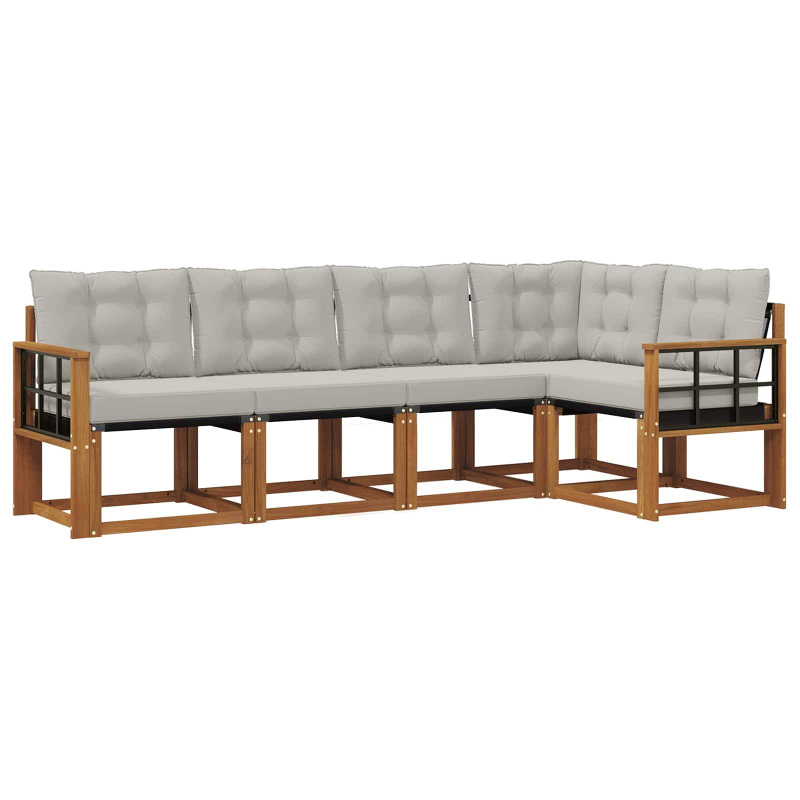 vidaXL Outdoor-Sofagarnitur mit Kissen 5 pcs Natürlich und Hellgrau