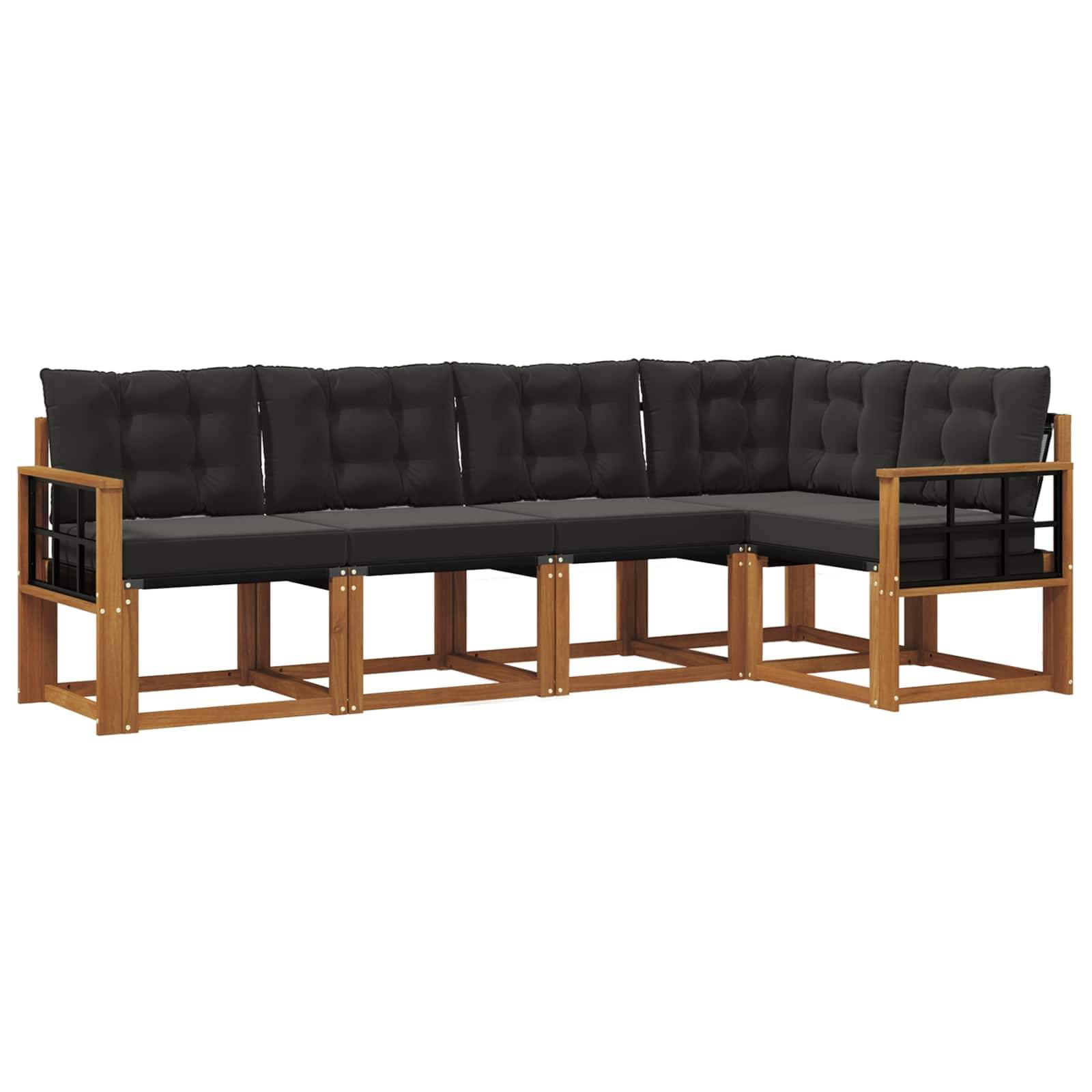 vidaXL Outdoor-Sofagarnitur mit Kissen 5 pcs Natürlich und Schwarz