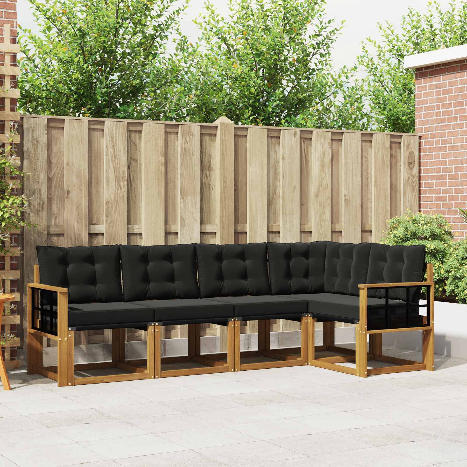 vidaXL Outdoor-Sofagarnitur mit Kissen 5 pcs Natürlich und Schwarz