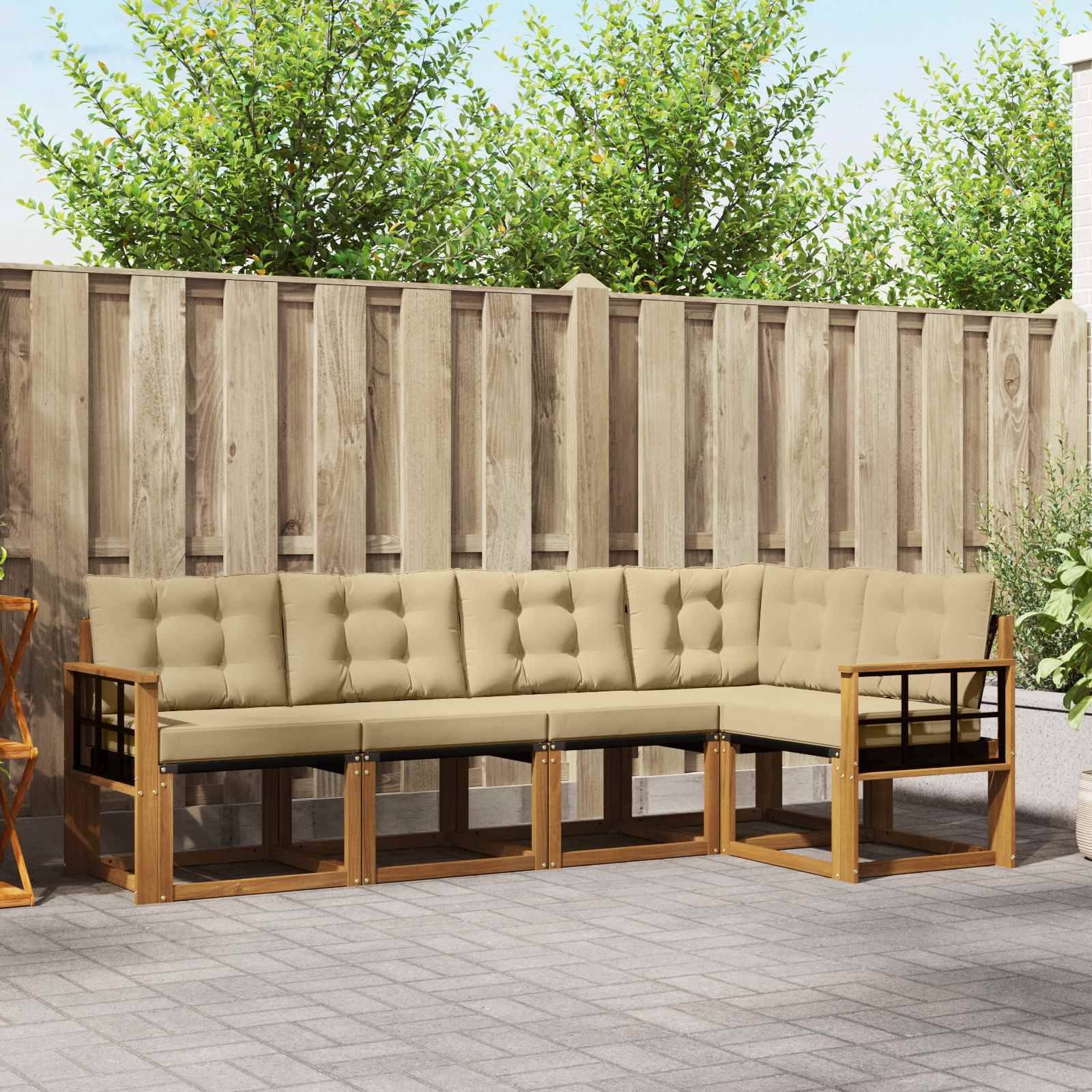 vidaXL Outdoor-Sofagarnitur mit Kissen 5 pcs Natur und Beige