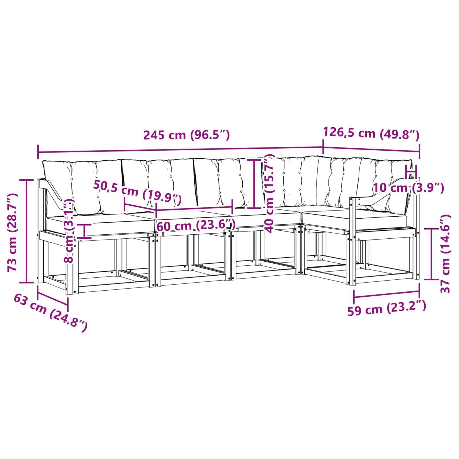vidaXL Outdoor-Sofagarnitur mit Kissen 5 pcs Weiß und Schwarz