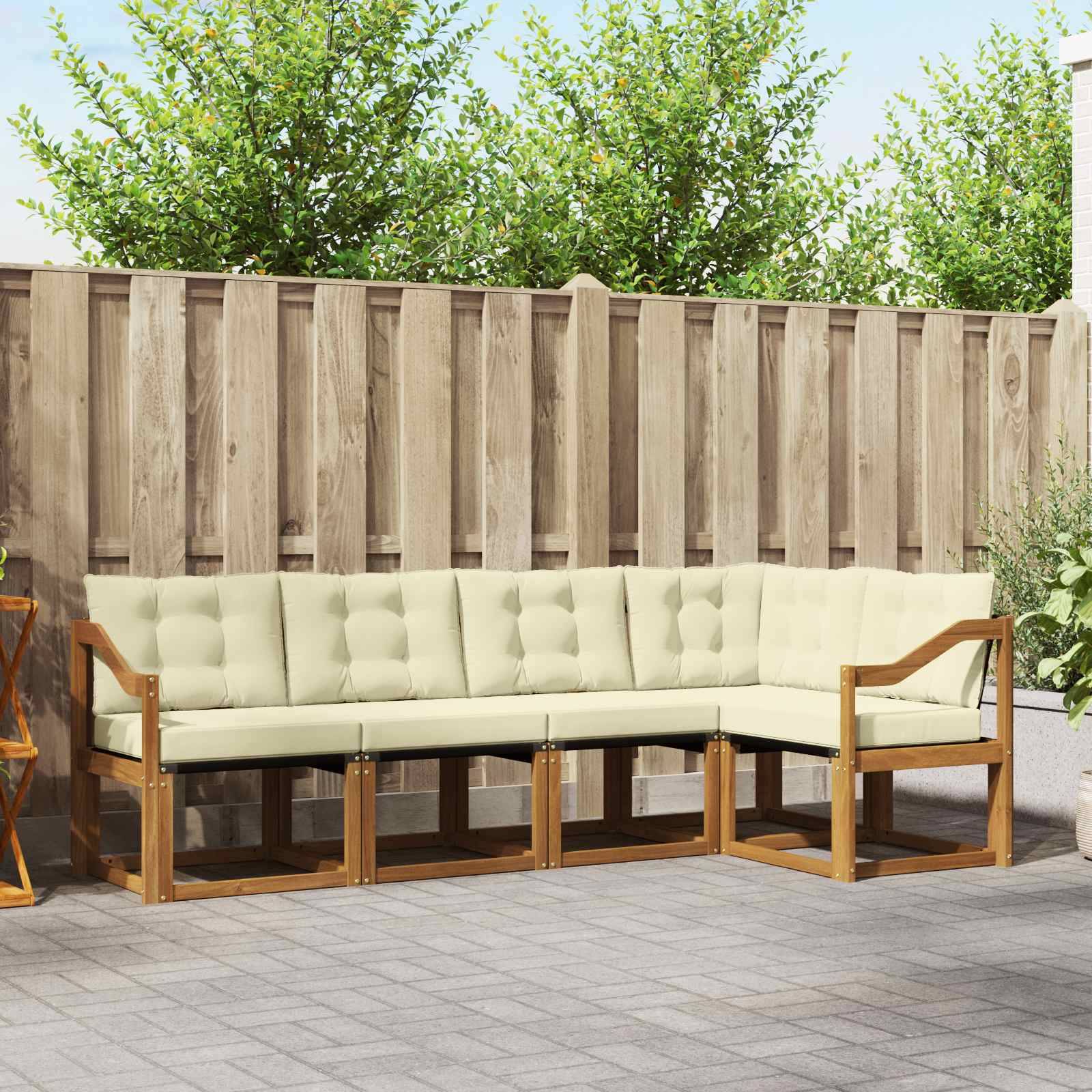 vidaXL Outdoor-Sofagarnitur mit Kissen 5 pcs Natur und Creme