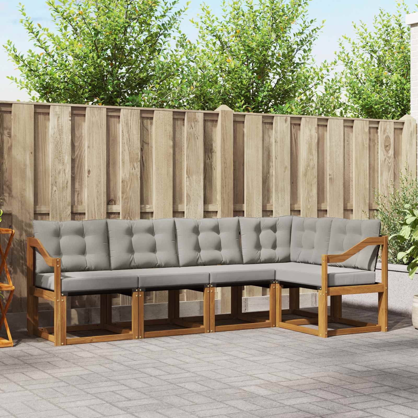 vidaXL Outdoor-Sofagarnitur mit Kissen 5 pcs Natürlich und Hellgrau