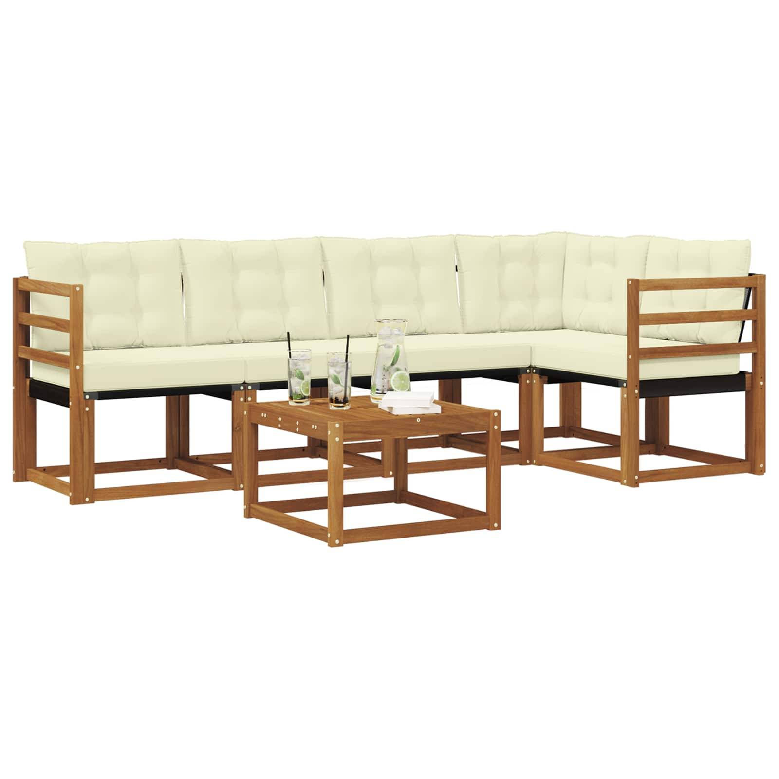 vidaXL Outdoor-Sofagarnitur mit Kissen 6 pcs Natur und Creme